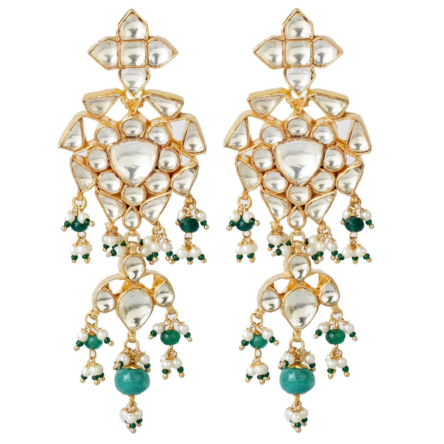 Resplendent Kundan Necklace Set with Emerald Accents - Auraa Trends - Necklaces Resplendent Kundan Necklace Set with Emerald