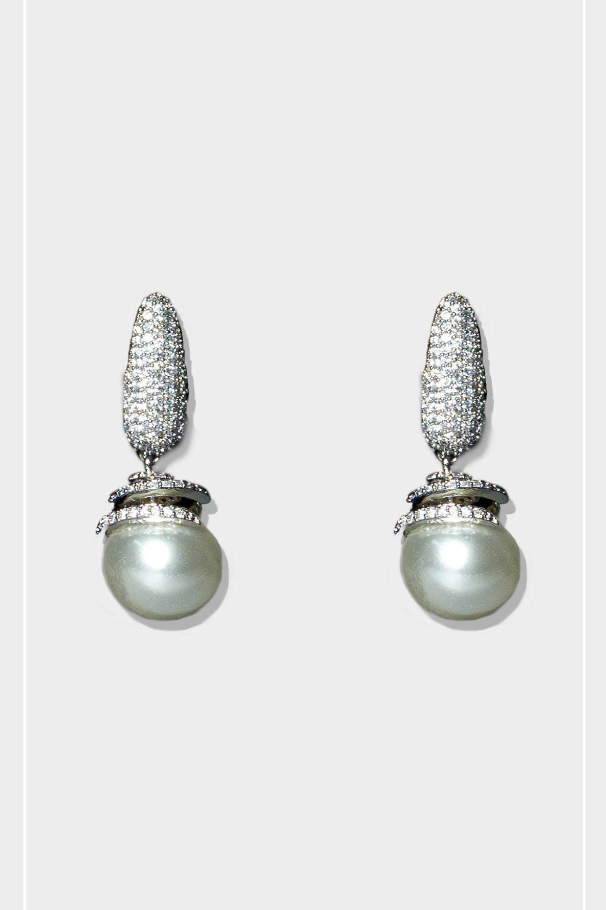 Rhodium Finish Diamond Drop Earrings - Auraa Trends