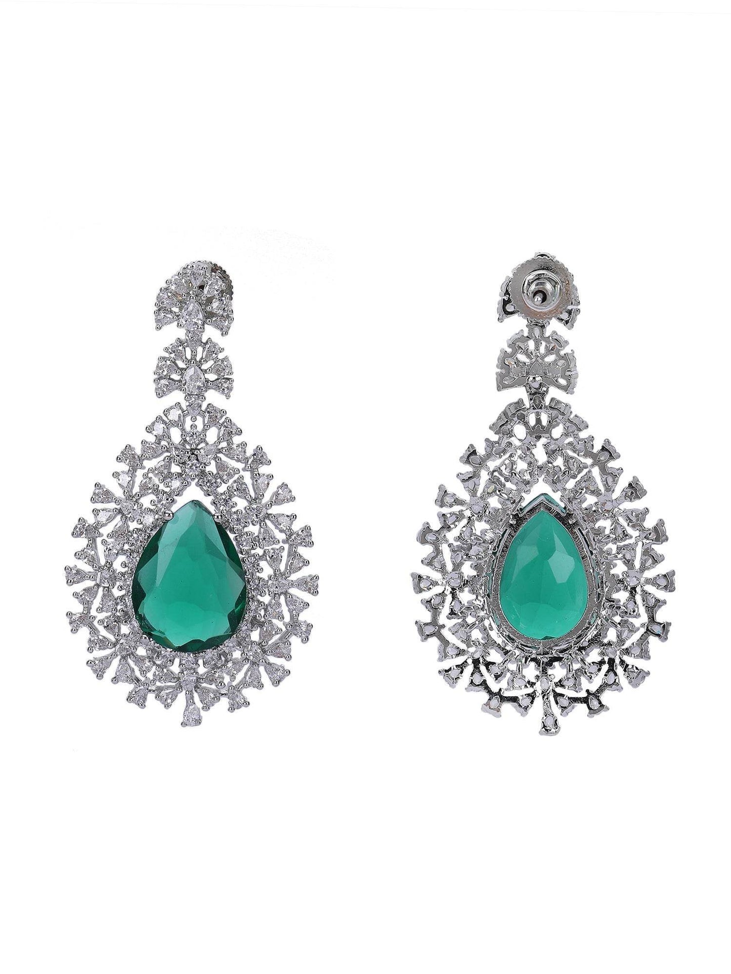 Rhodium Plated AD Stone Studded Triple Layered Necklace Set - Auraa Trends
