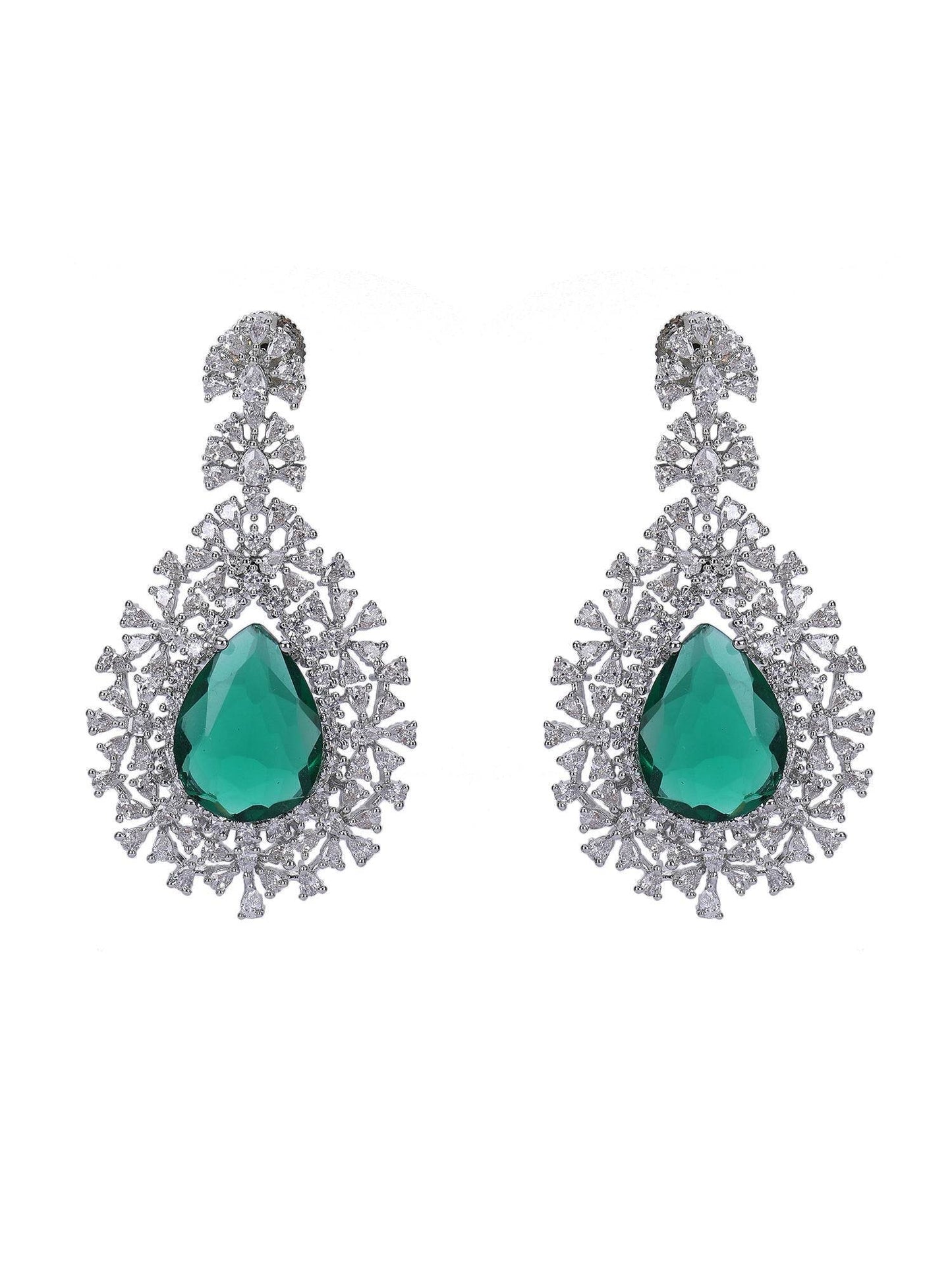 Rhodium Plated AD Stone Studded Triple Layered Necklace Set - Auraa Trends