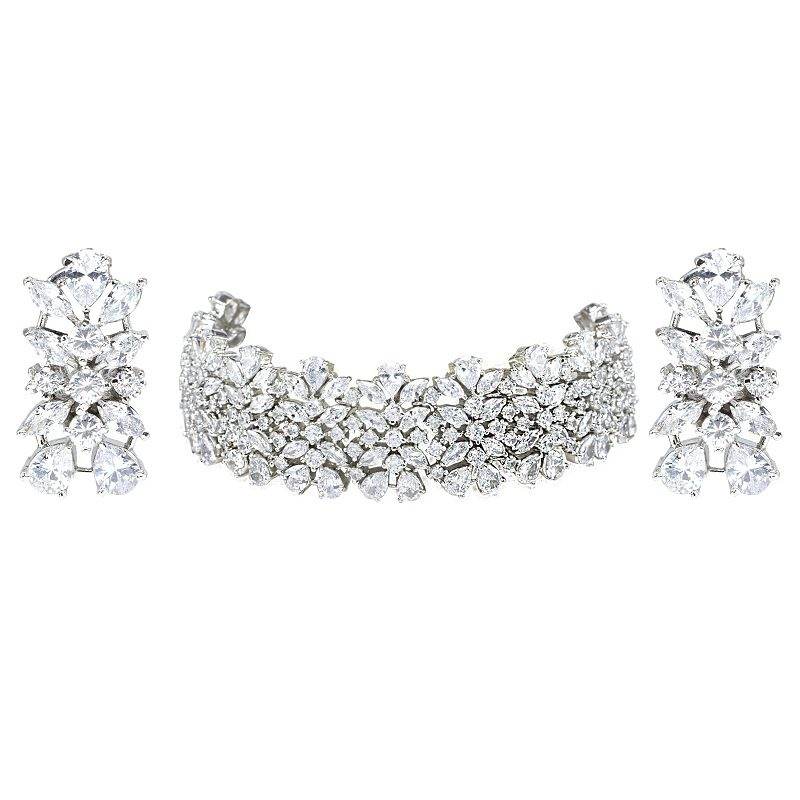 Rhodium-Plated American Diamond Choker Set - Auraa Trends