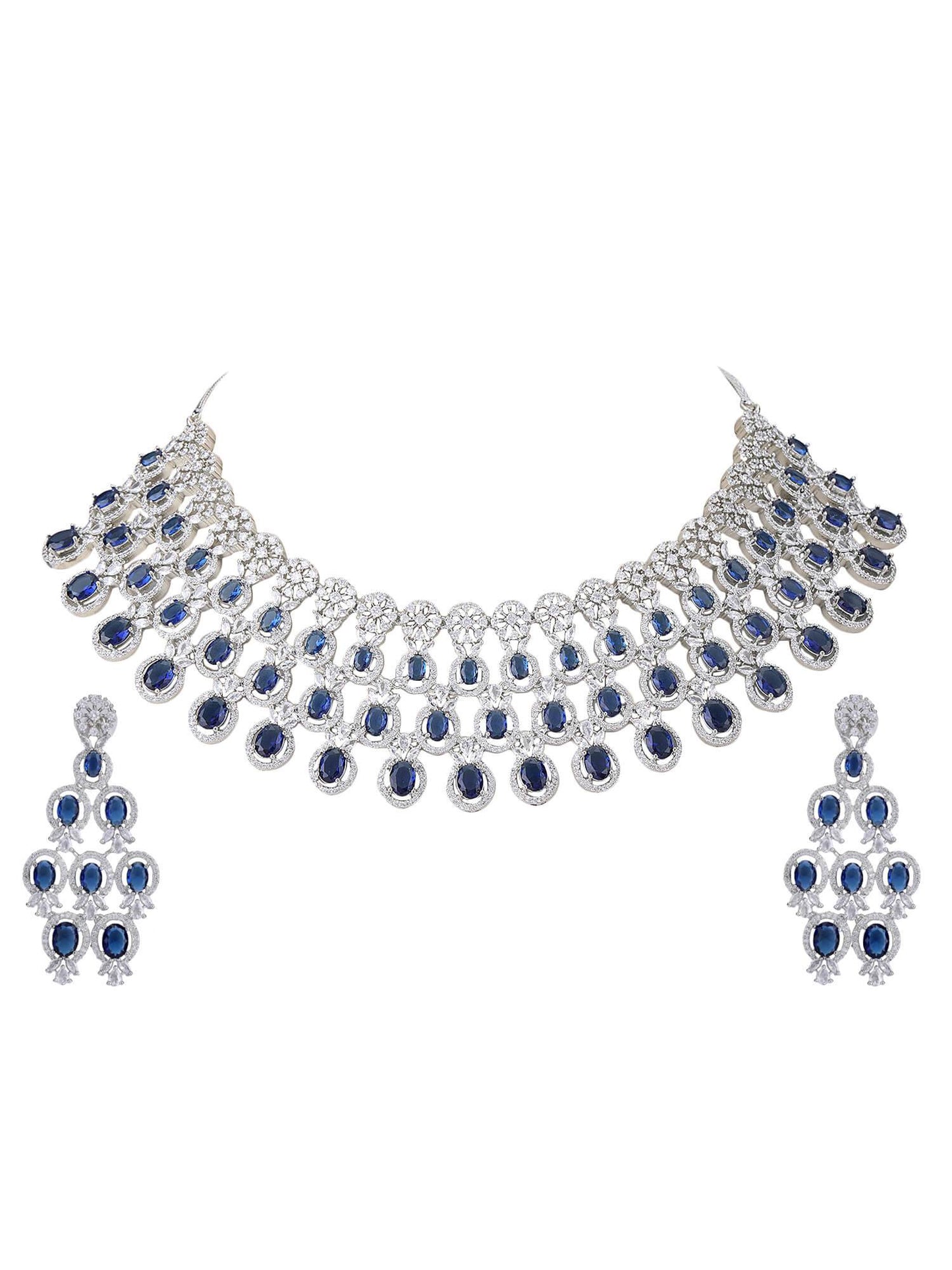 Rhodium Plated American Diamond Necklace Set For Women - Auraa Trends