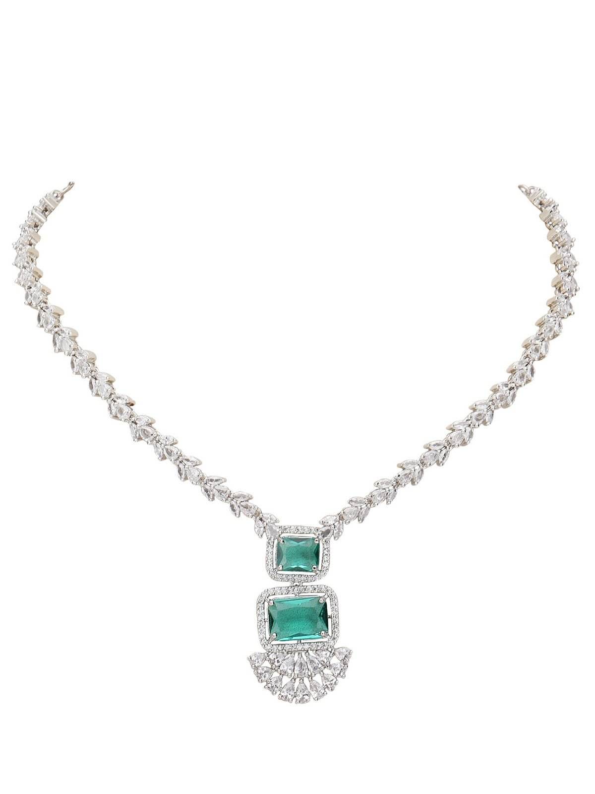 Rhodium-Plated American Diamond Necklace Set - Auraa Trends