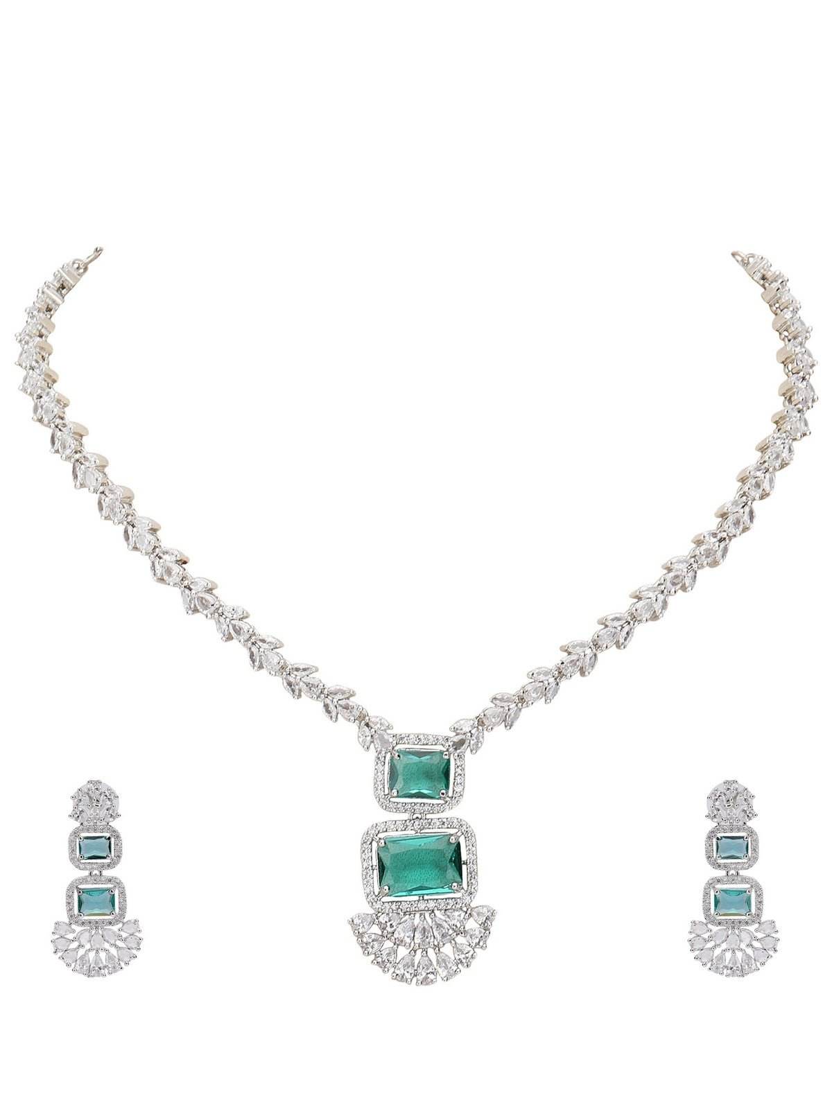 Rhodium-Plated American Diamond Necklace Set - Auraa Trends