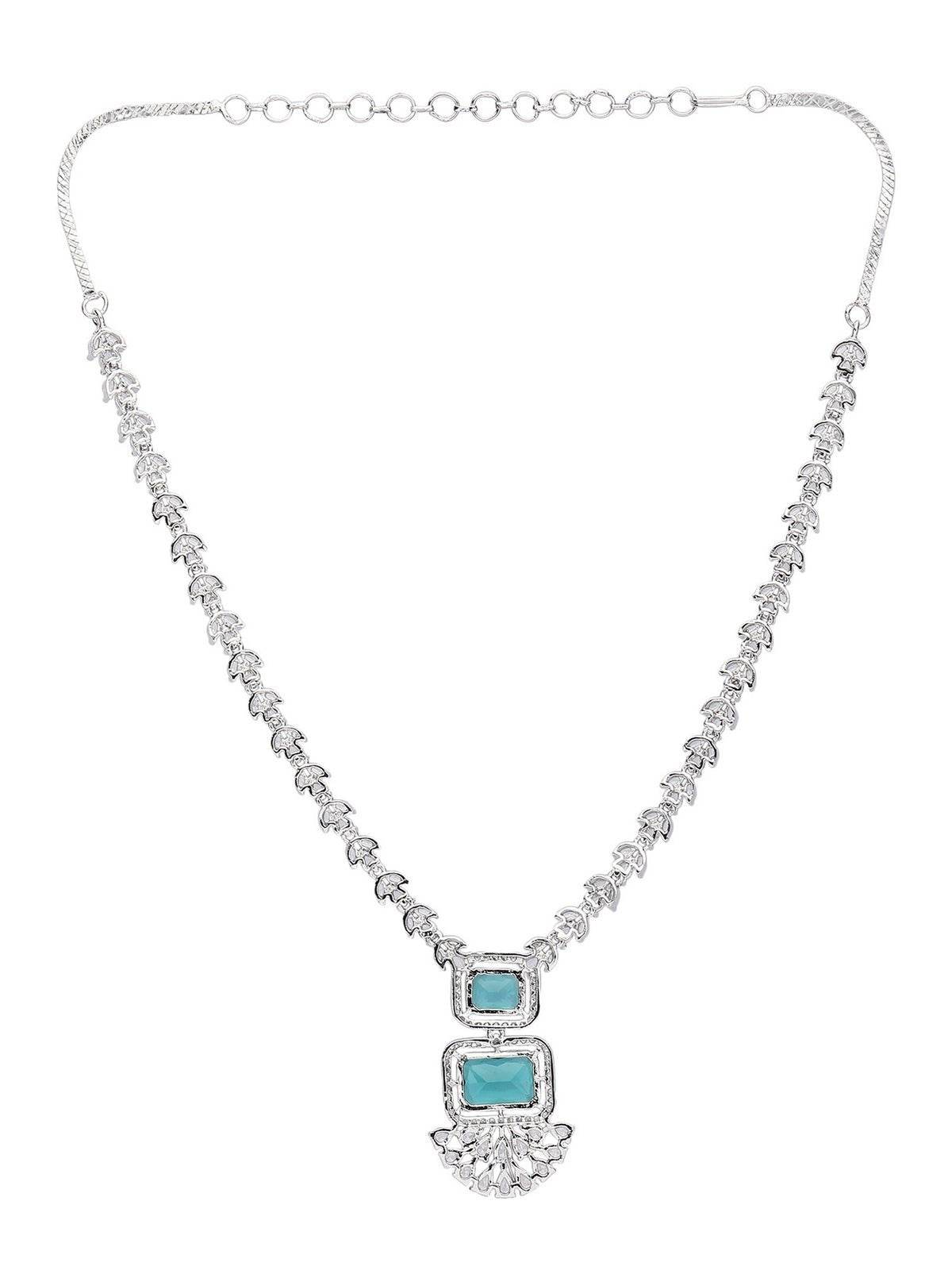 Rhodium-Plated American Diamond Necklace Set - Auraa Trends