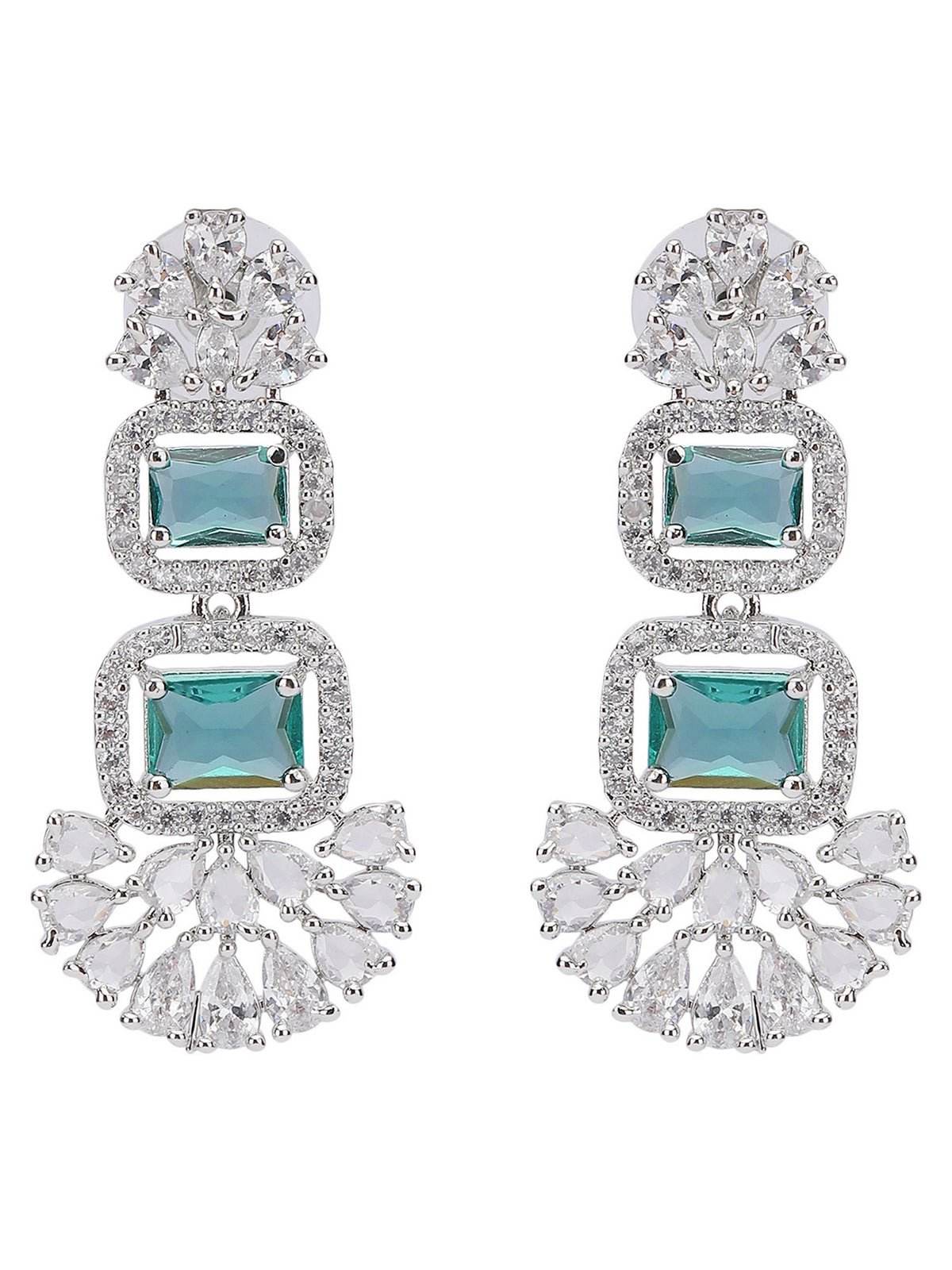 Rhodium-Plated American Diamond Necklace Set - Auraa Trends