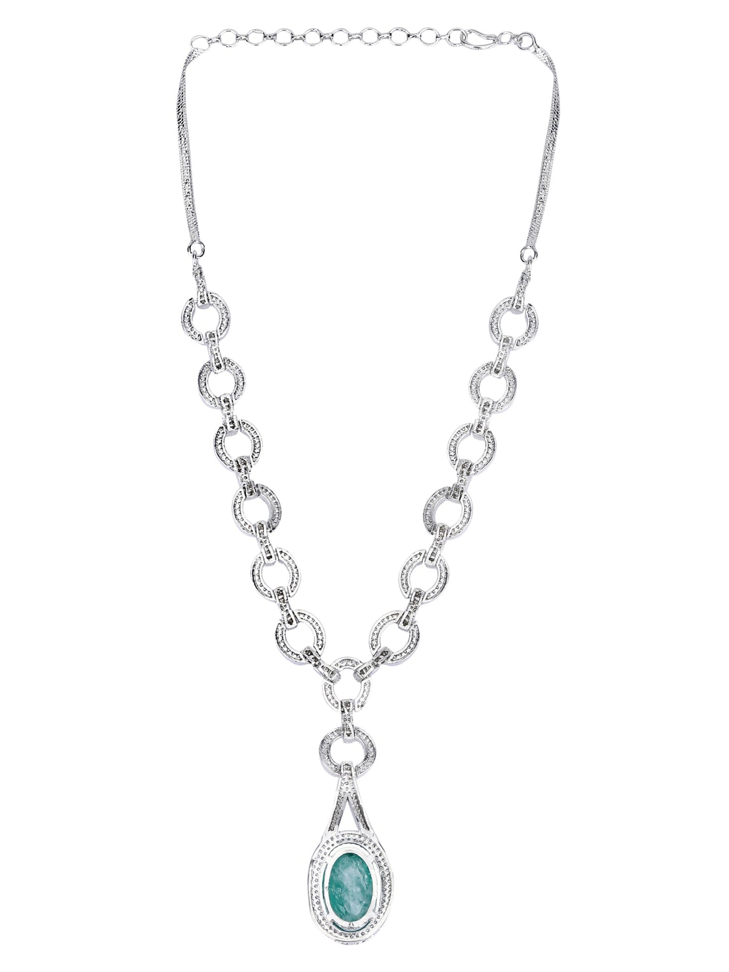 Rhodium Plated American Diamond Pendant Necklace with Drop Earrings - Auraa Trends - Pendant Aura Trends Auraa Trends Blue