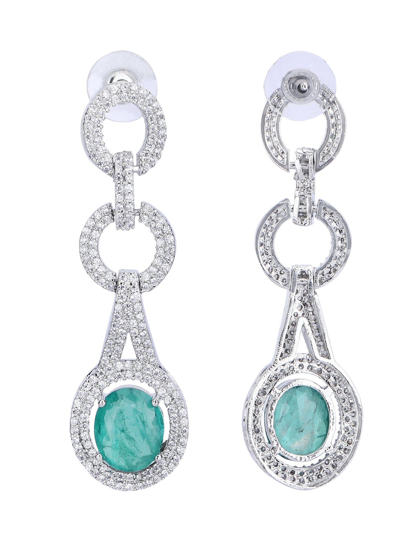 Rhodium Plated American Diamond Pendant Necklace with Drop Earrings - Auraa Trends - Pendant Aura Trends Auraa Trends Blue