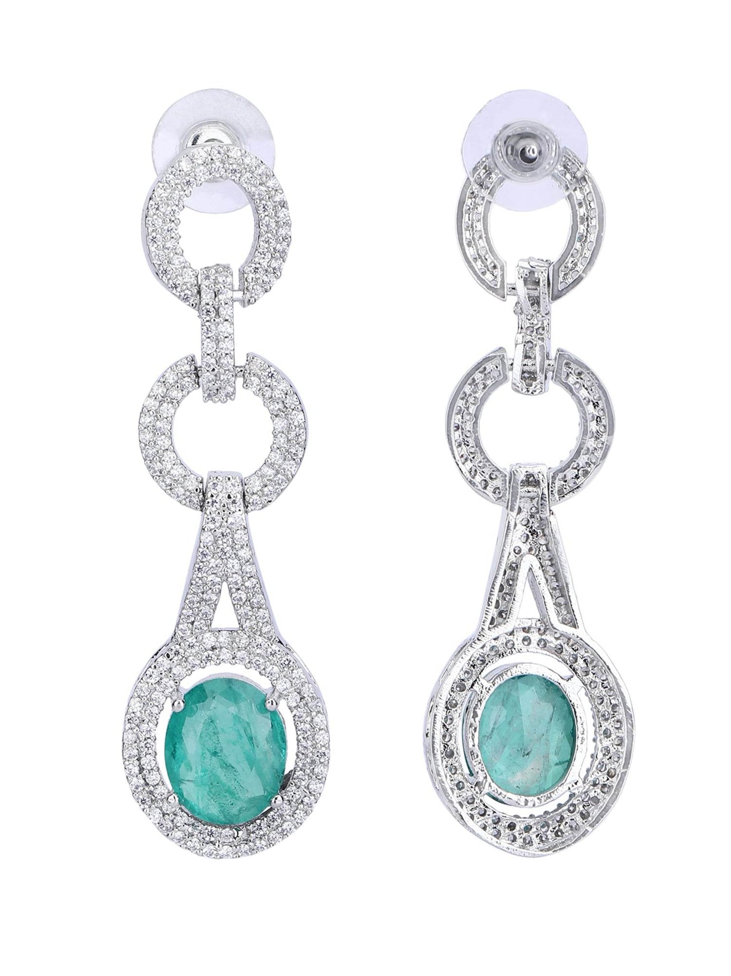 Rhodium Plated American Diamond Pendant Necklace with Drop Earrings - Auraa Trends