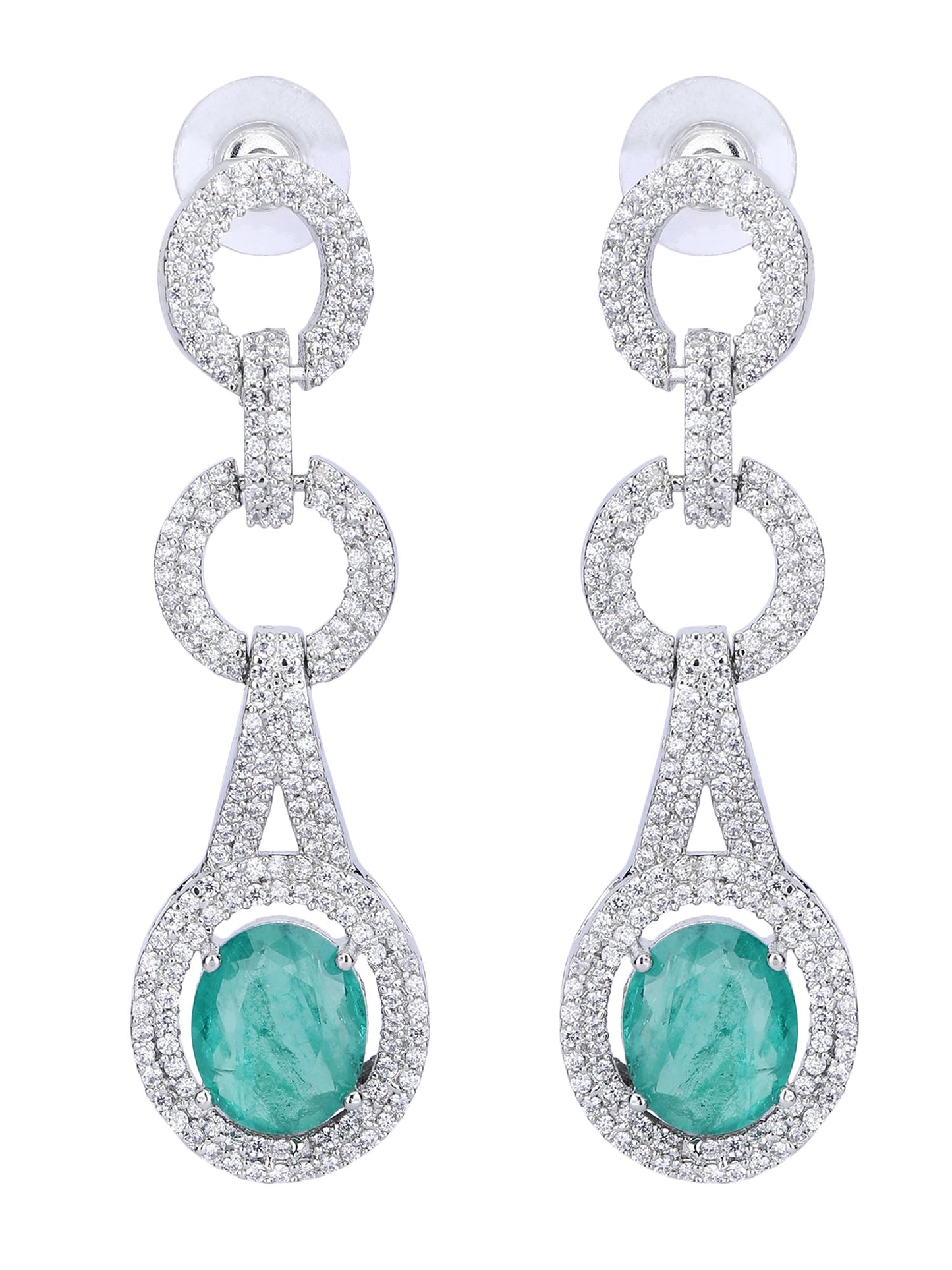 Rhodium Plated American Diamond Pendant Necklace with Drop Earrings - Auraa Trends - Pendant Aura Trends Auraa Trends Blue