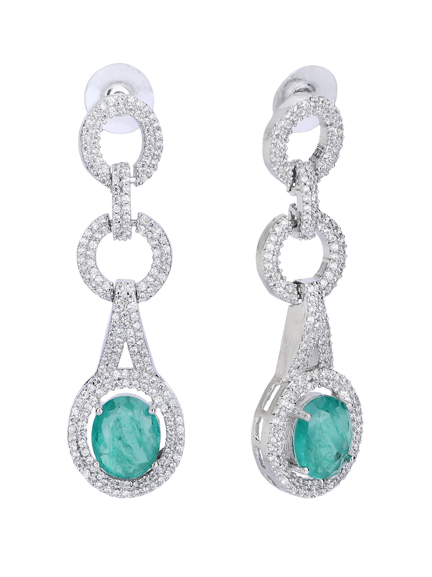 Rhodium Plated American Diamond Pendant Necklace with Drop Earrings - Auraa Trends - Pendant Aura Trends Auraa Trends Blue