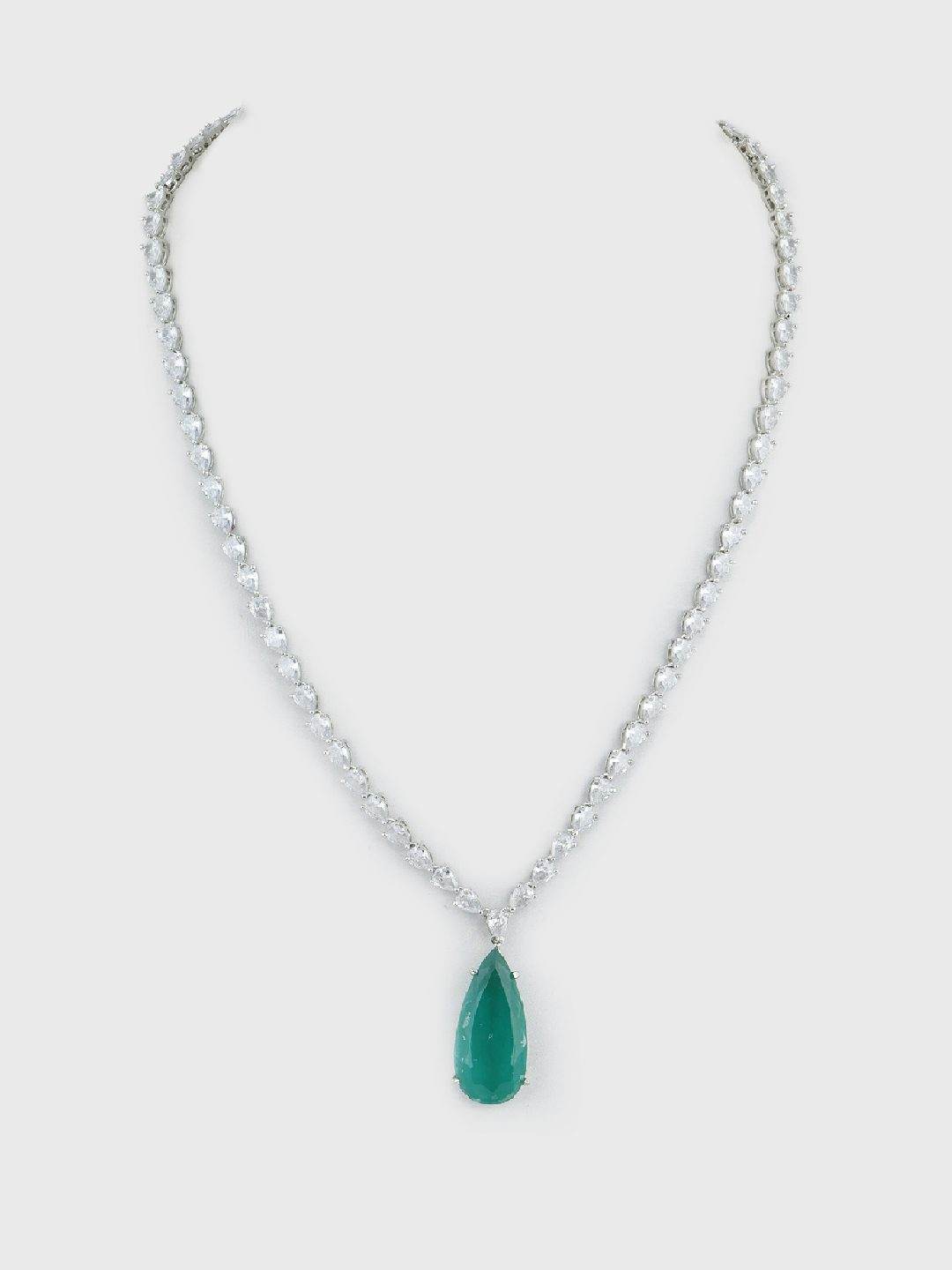 Rhodium Plated American Diamond Teardrop Pendant Necklace - Auraa Trends