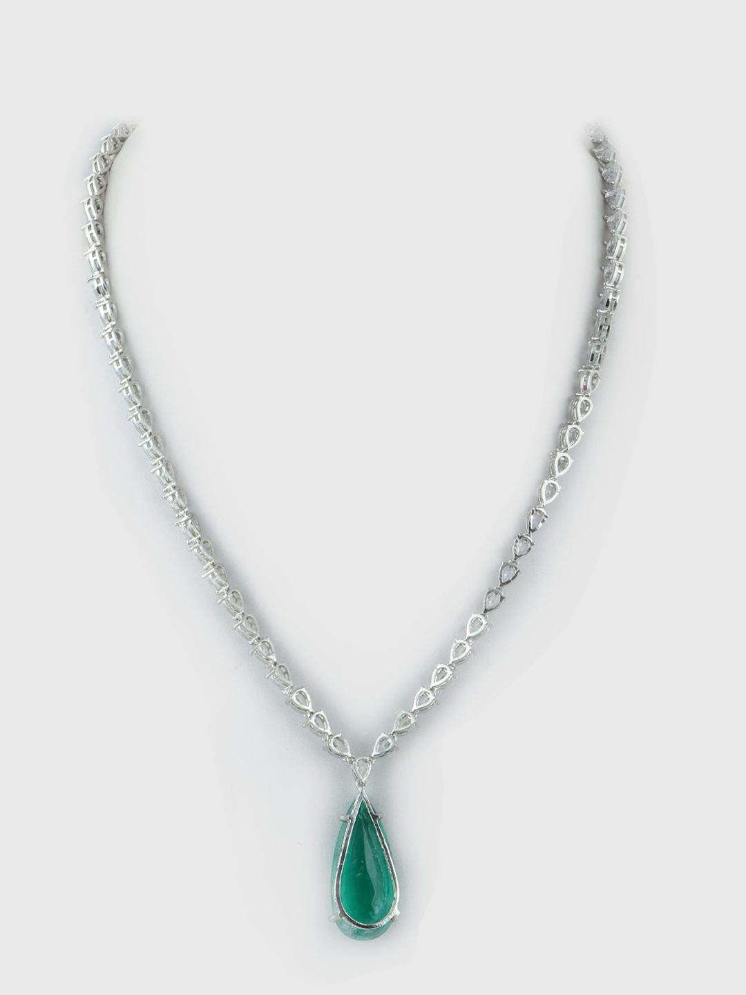 Rhodium Plated American Diamond Teardrop Pendant Necklace - Auraa Trends