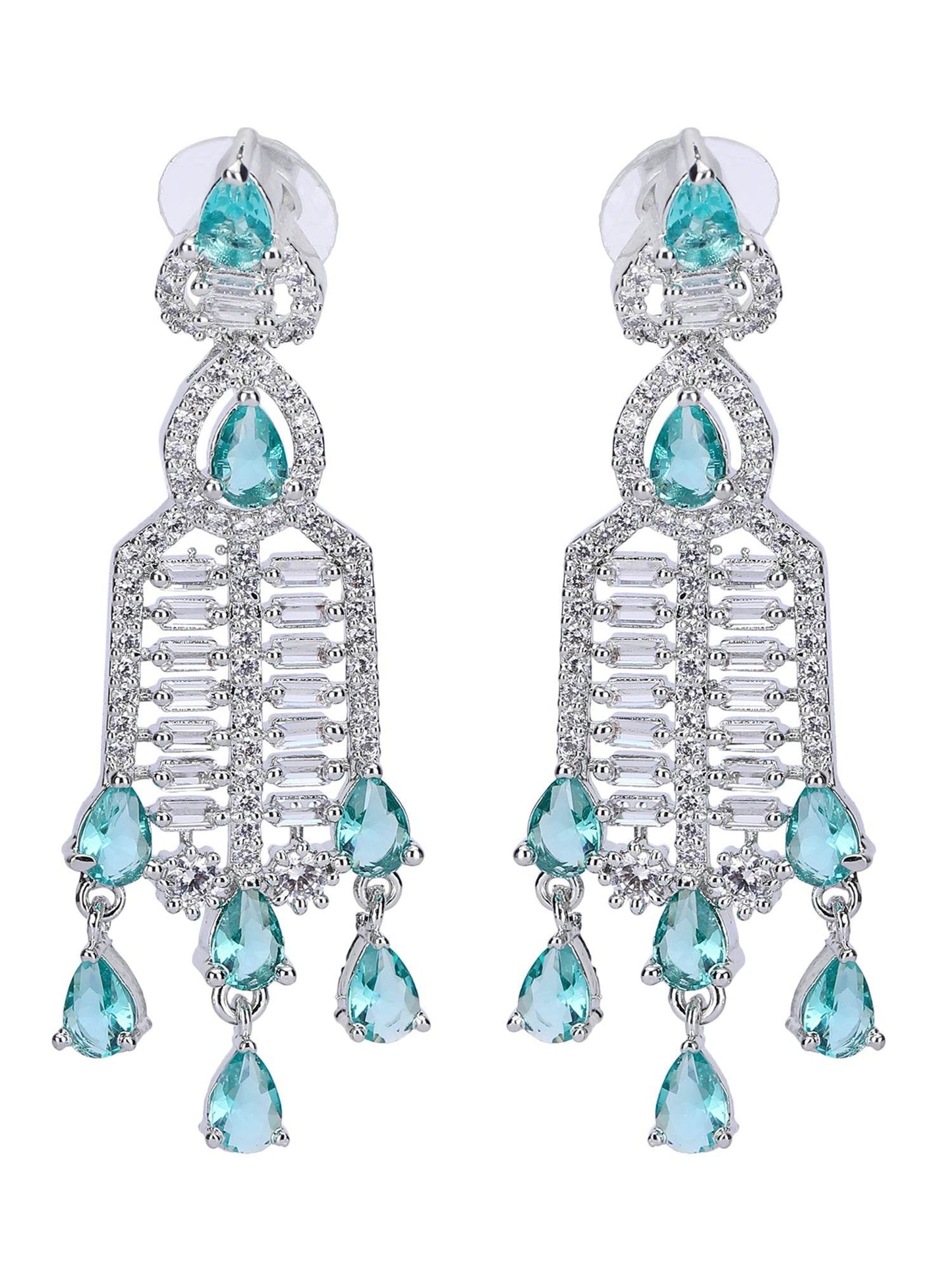 Rhodium Plated American Diamond Zircon Blue Necklace Set For Women and Girls - Auraa Trends