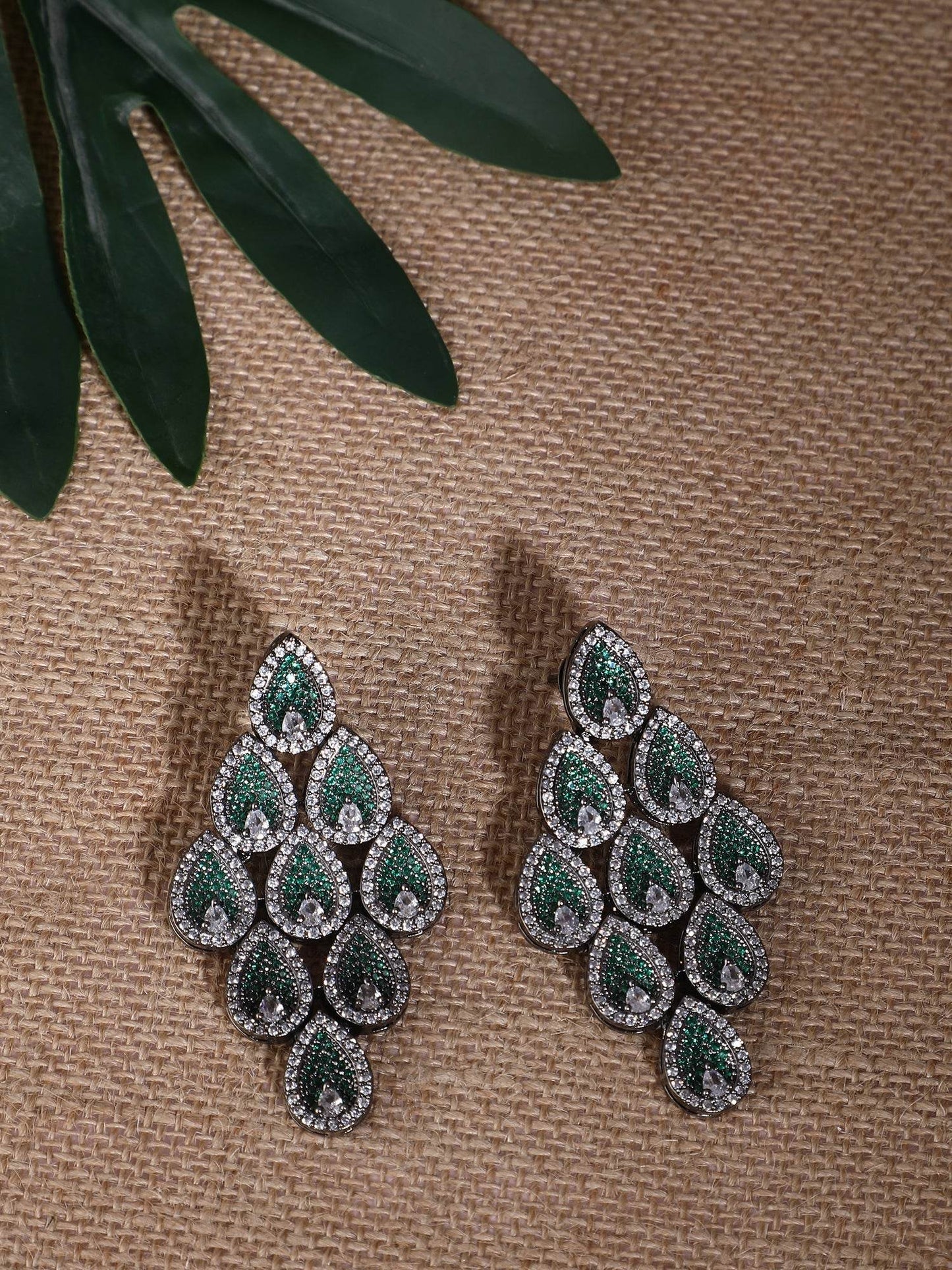 Rhodium-Plated American Diamond Zircon Chandelier Earrings - Auraa Trends