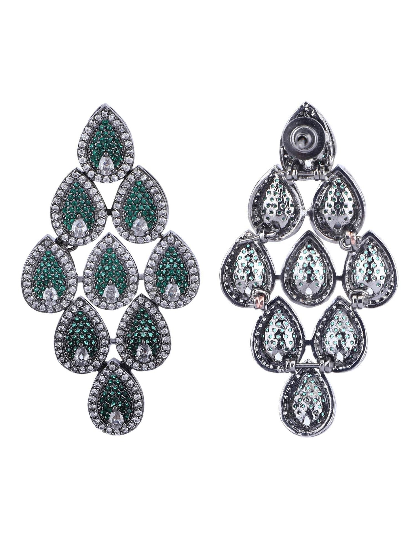 Rhodium-Plated American Diamond Zircon Chandelier Earrings - Auraa Trends