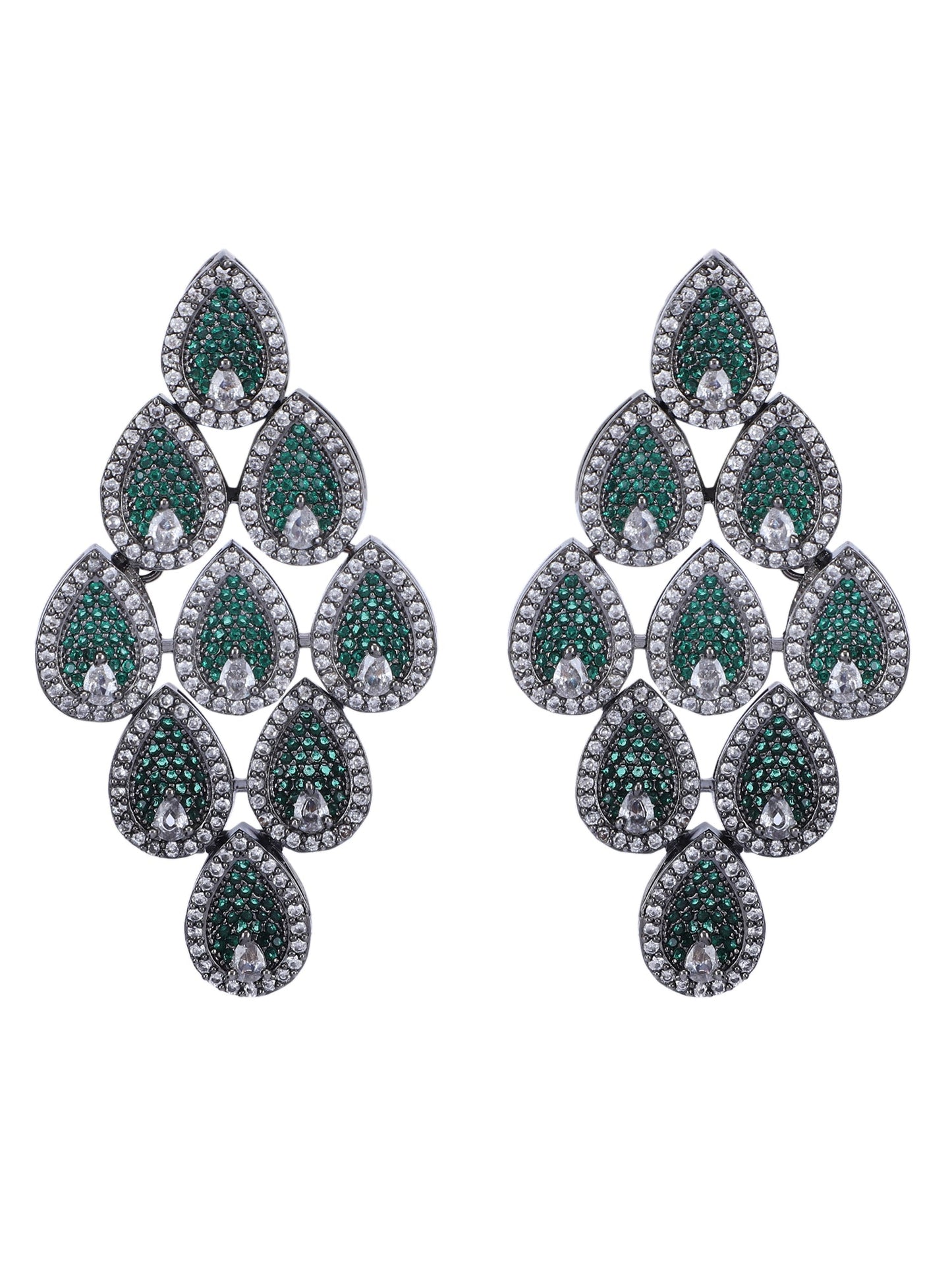 Rhodium-Plated American Diamond Zircon Chandelier Earrings - Auraa Trends - Chandelier Earrings - American Diamond Earring