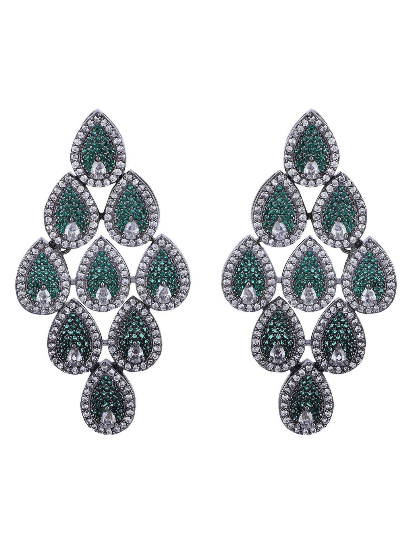 Rhodium-Plated American Diamond Zircon Chandelier Earrings - Auraa Trends