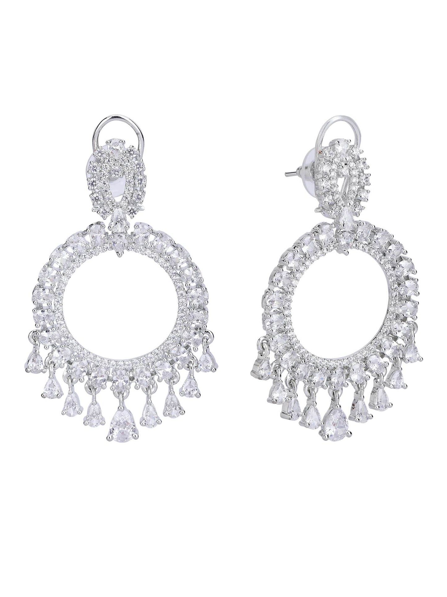 Rhodium Plated American Diamond Zircon Chandelier Earrings - Auraa Trends