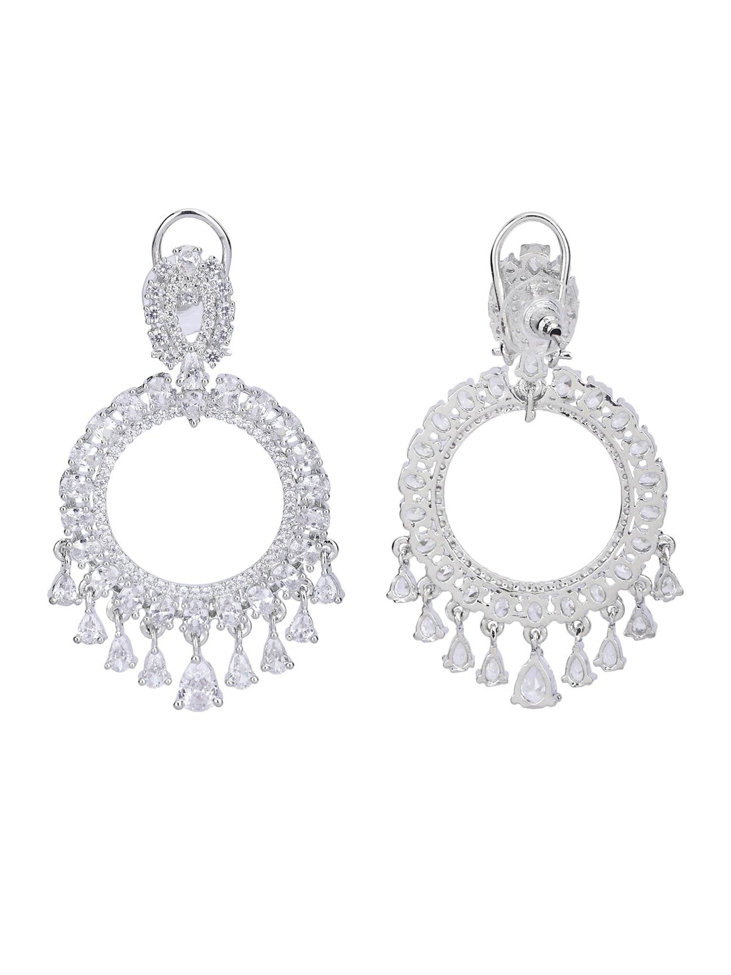 Rhodium Plated American Diamond Zircon Chandelier Earrings - Auraa Trends