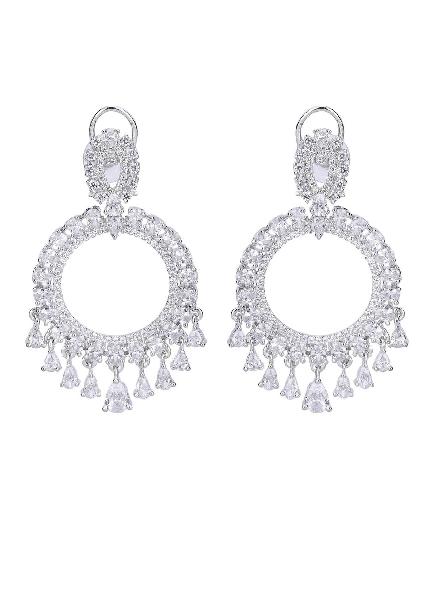 Rhodium Plated American Diamond Zircon Chandelier Earrings - Auraa Trends