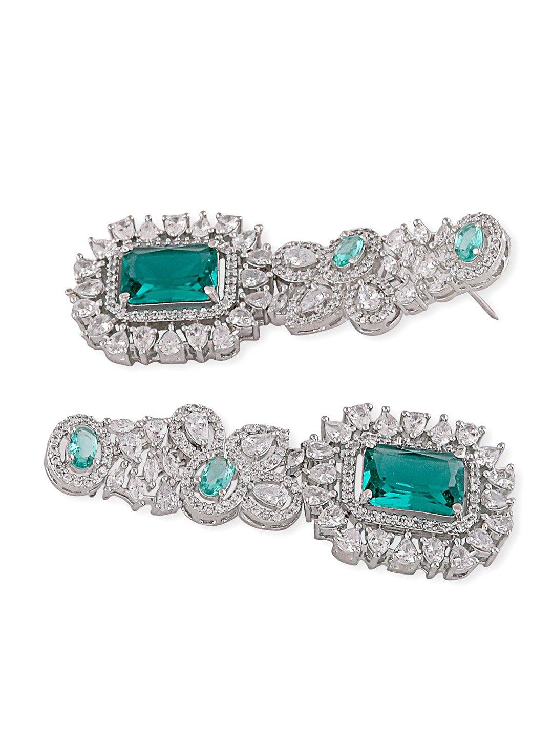 Rhodium-Plated American Diamond & Zircon Choker Necklace Set with Earrings - Auraa Trends