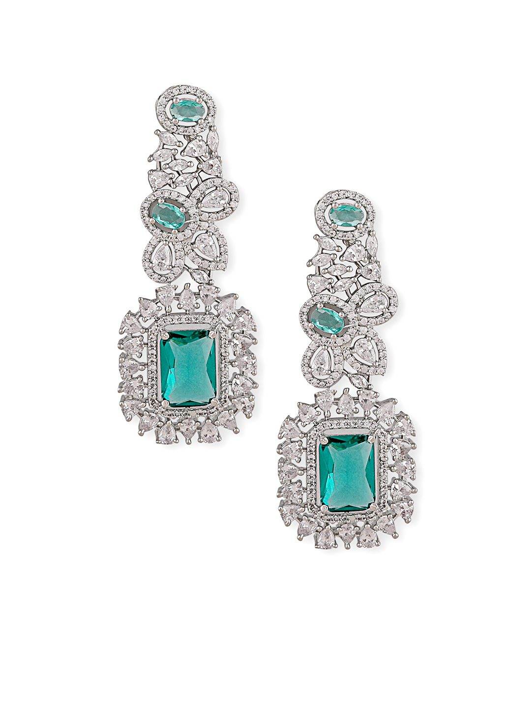 Rhodium-Plated American Diamond & Zircon Choker Necklace Set with Earrings - Auraa Trends