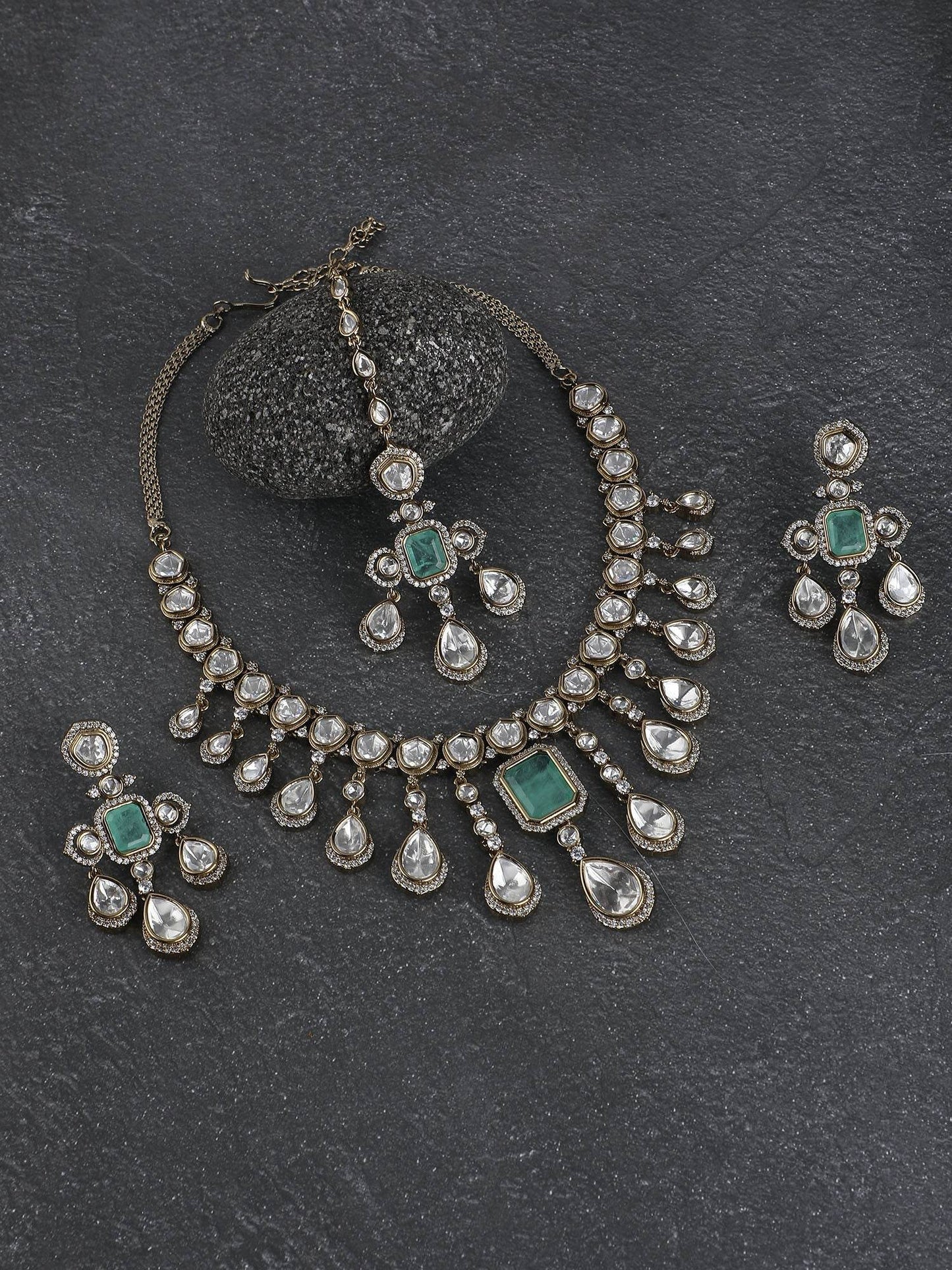 Rhodium-Plated American Diamond Zircon Contemporary Necklace Set - Auraa Trends