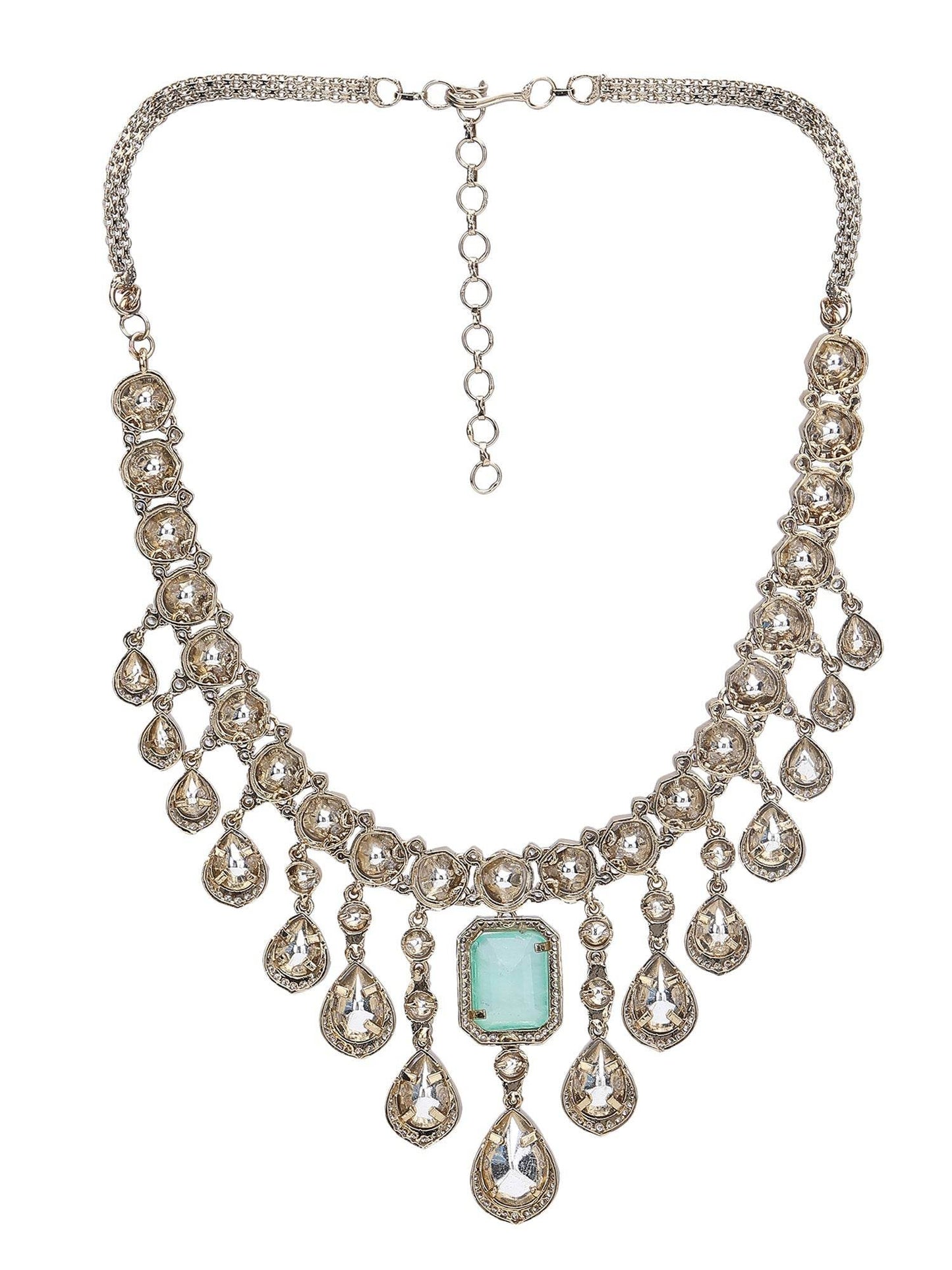 Rhodium-Plated American Diamond Zircon Contemporary Necklace Set - Auraa Trends