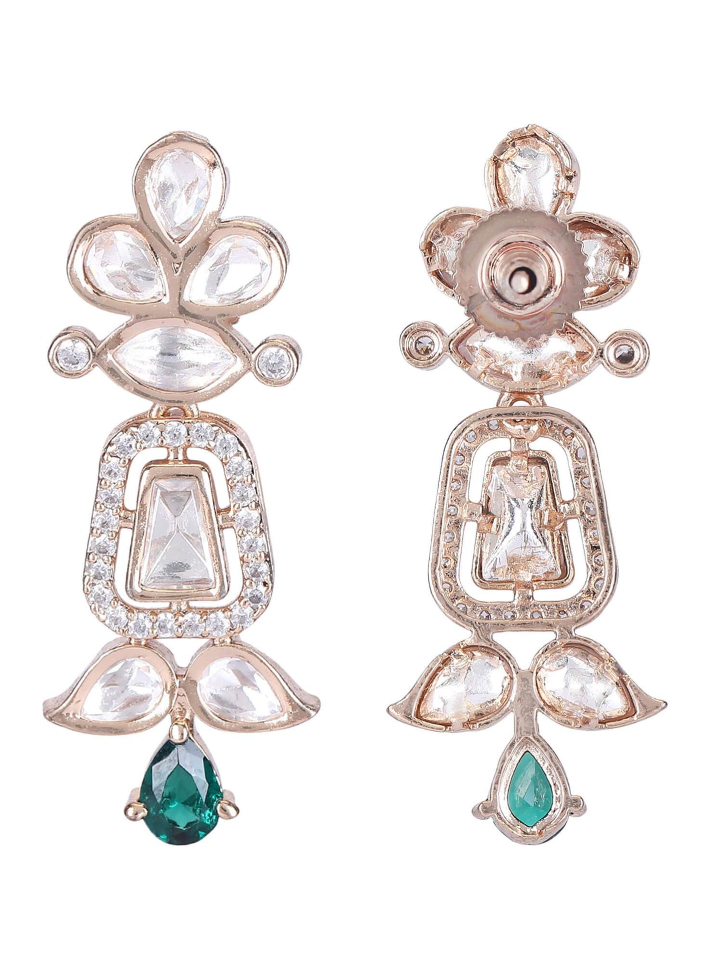 Rhodium Plated American Diamond Zircon Green Necklace Set For Girls - Auraa Trends