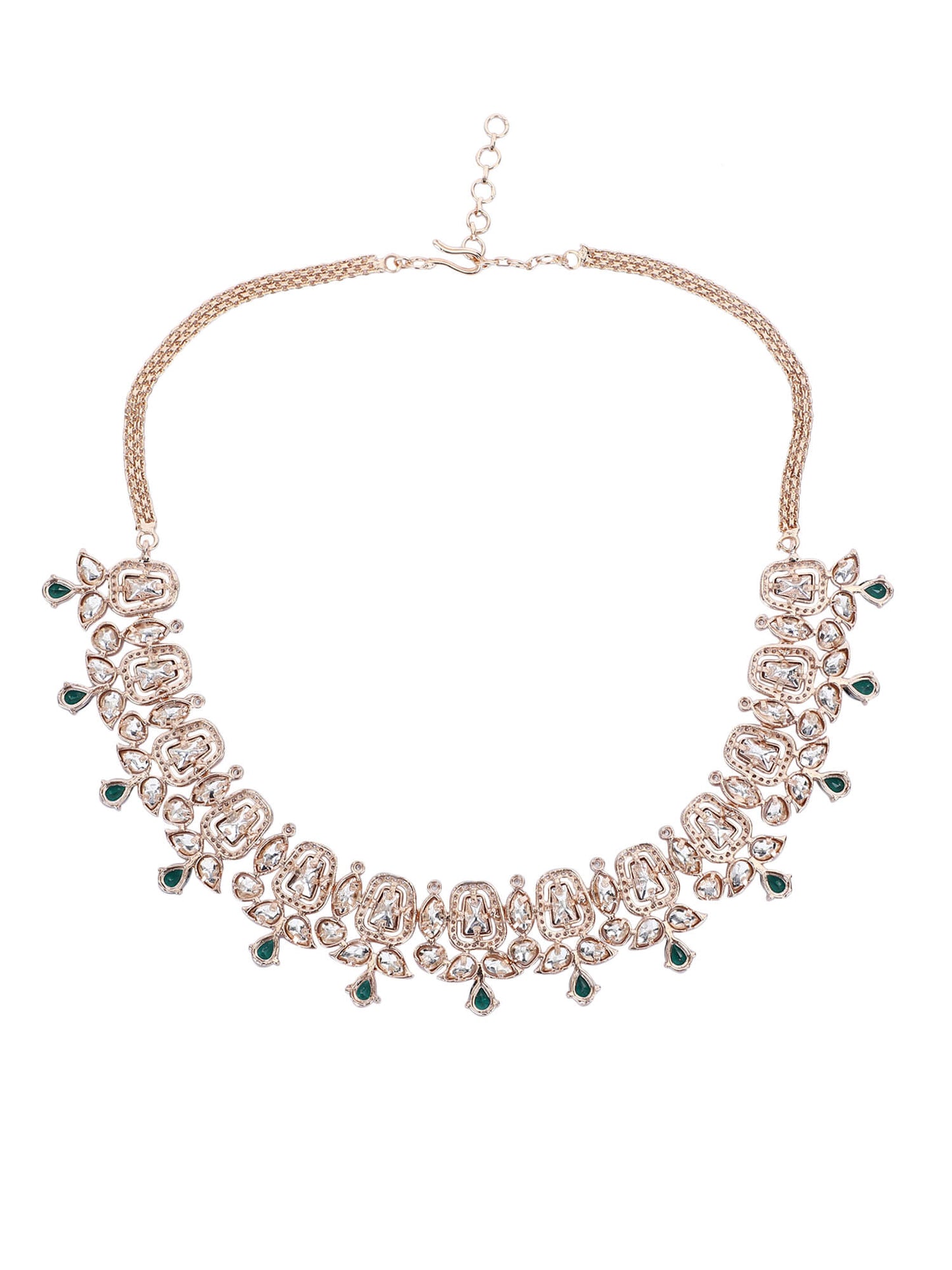 Rhodium Plated American Diamond Zircon Green Necklace Set For Girls - Auraa Trends - AD ad Alloy American Diamond