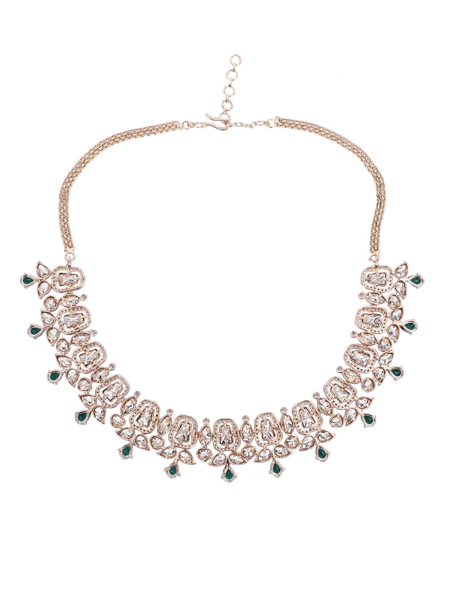 Rhodium Plated American Diamond Zircon Green Necklace Set For Girls - Auraa Trends