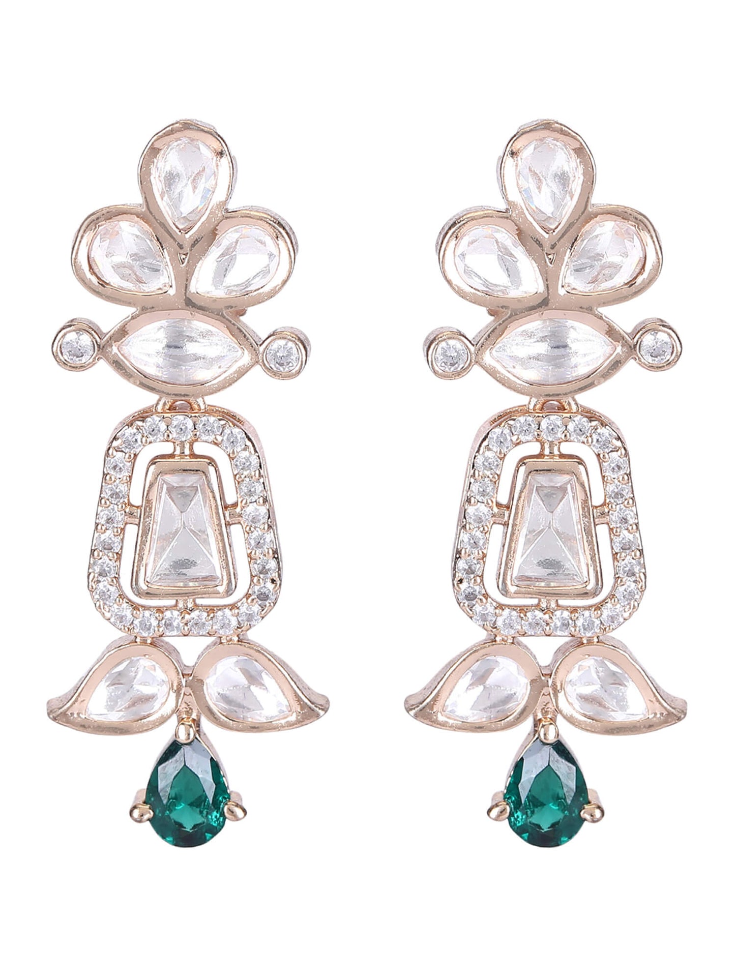 Rhodium Plated American Diamond Zircon Green Necklace Set For Girls - Auraa Trends - AD ad Alloy American Diamond