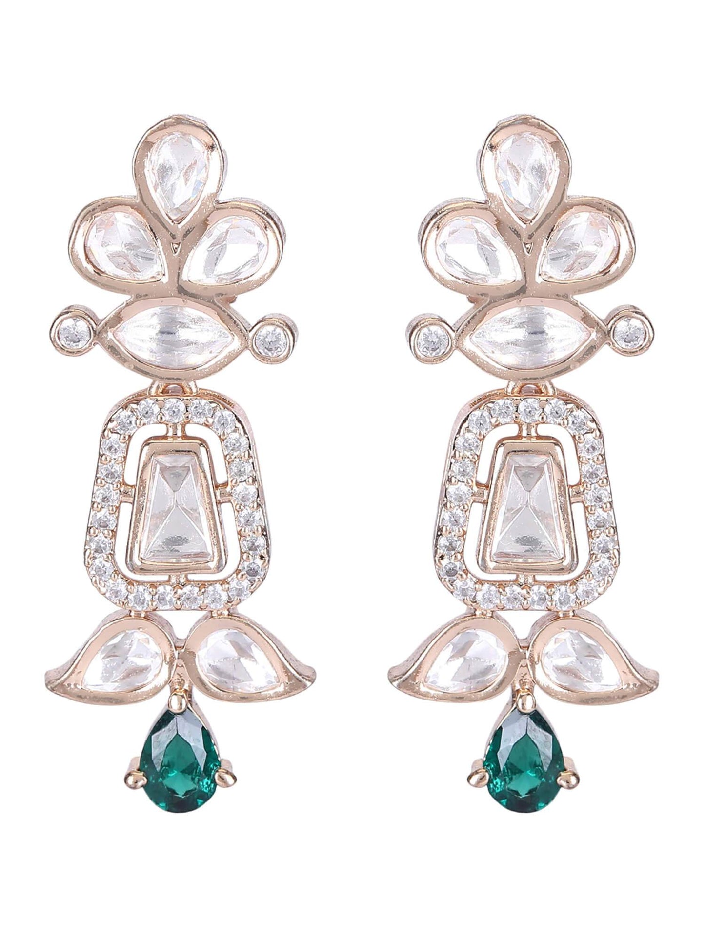 Rhodium Plated American Diamond Zircon Green Necklace Set For Girls - Auraa Trends