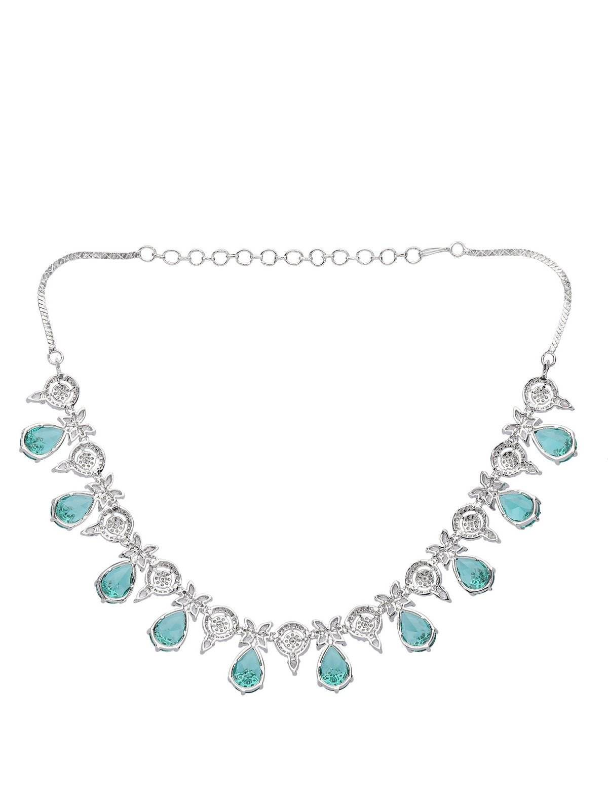 Rhodium-Plated American Diamond & Zircon Necklace Set - Auraa Trends