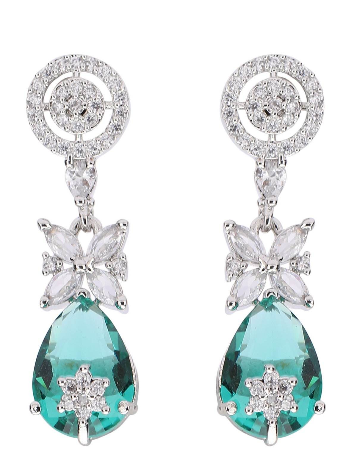 Rhodium-Plated American Diamond & Zircon Necklace Set - Auraa Trends