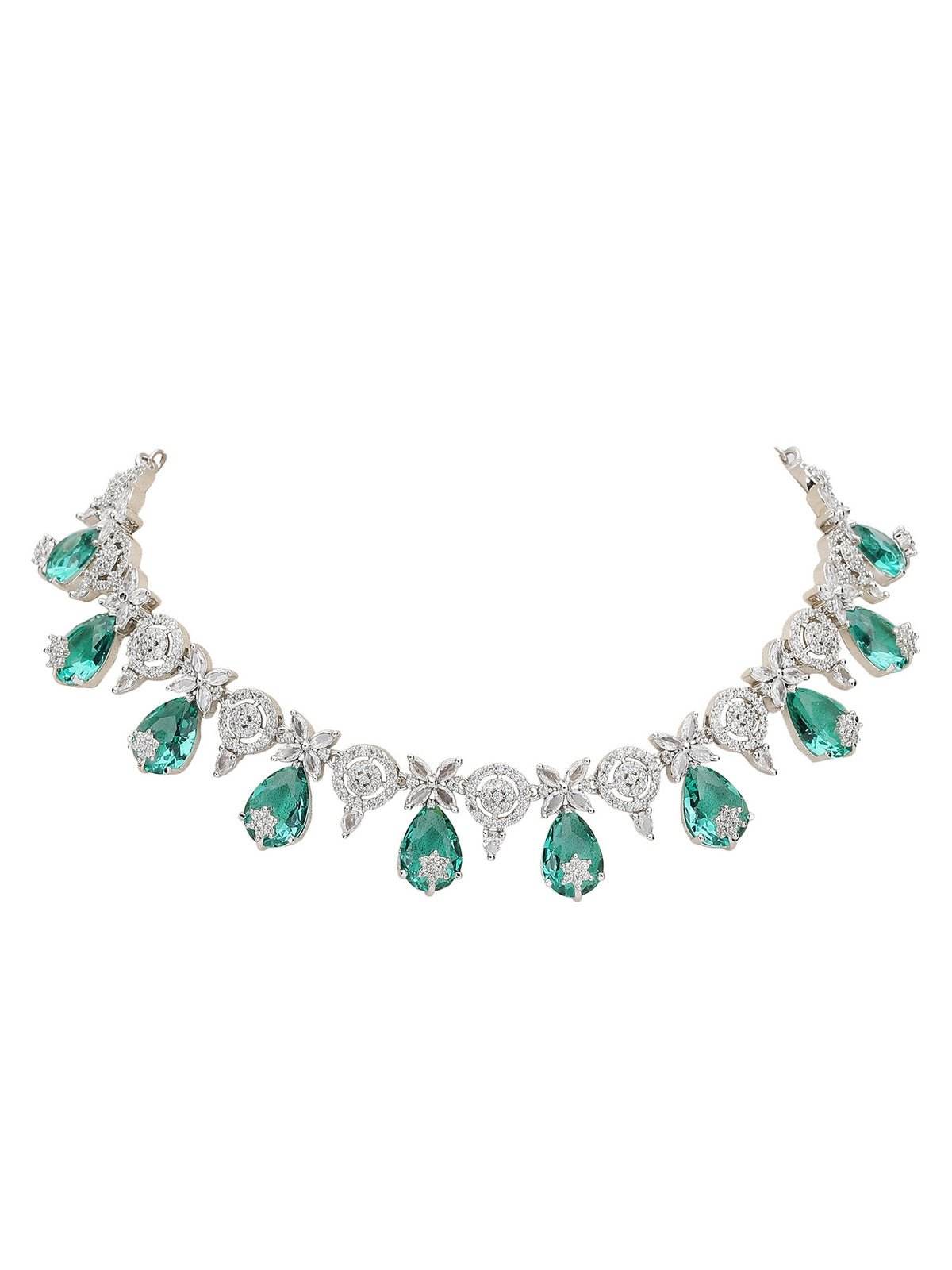 Rhodium-Plated American Diamond & Zircon Necklace Set - Auraa Trends