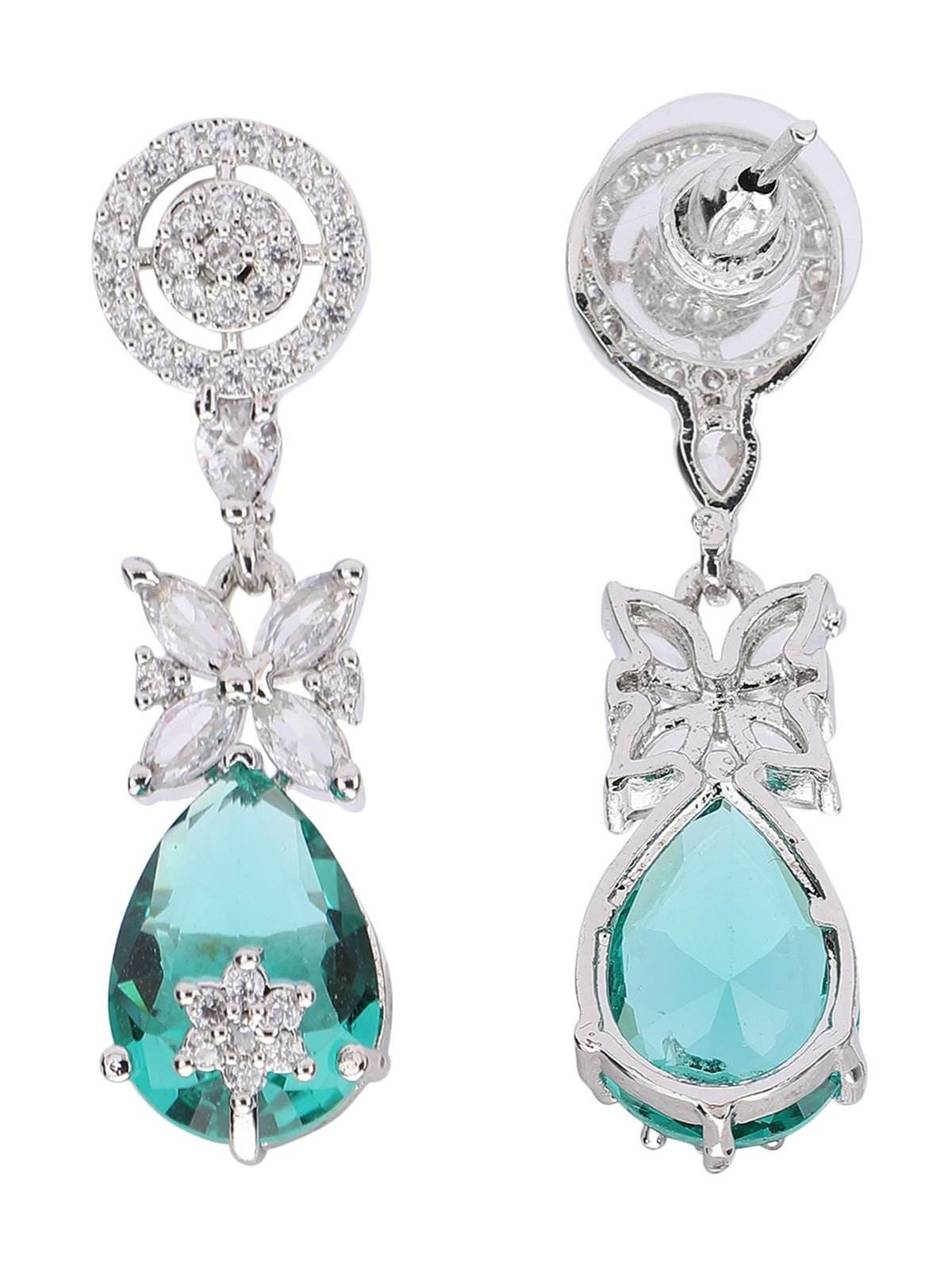 Rhodium-Plated American Diamond & Zircon Necklace Set - Auraa Trends