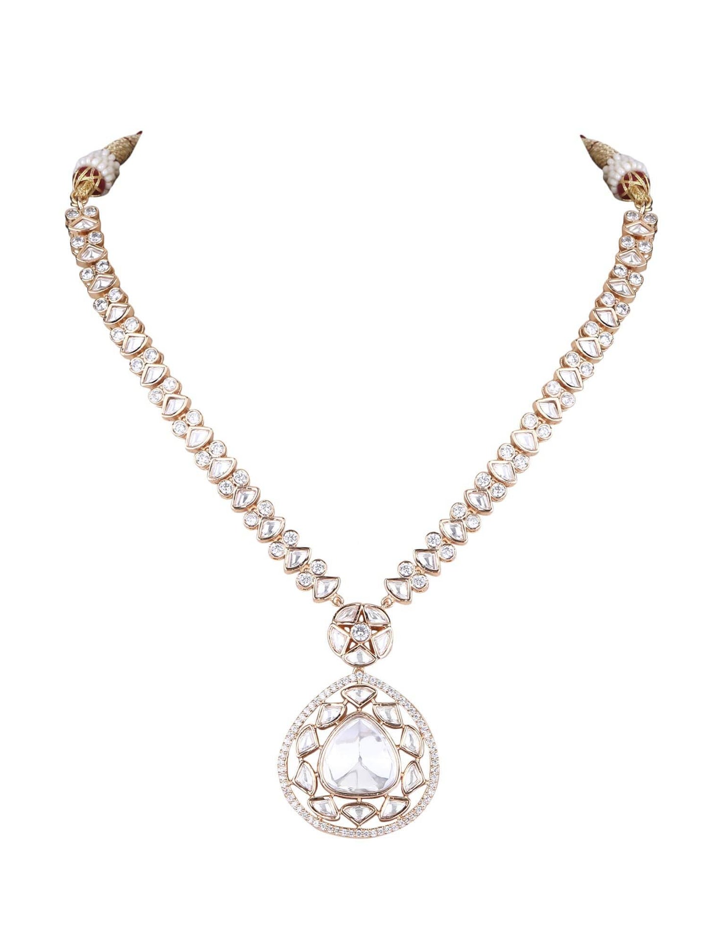 Rhodium Plated American Diamond Zircon Pendant Necklace Set - Auraa Trends