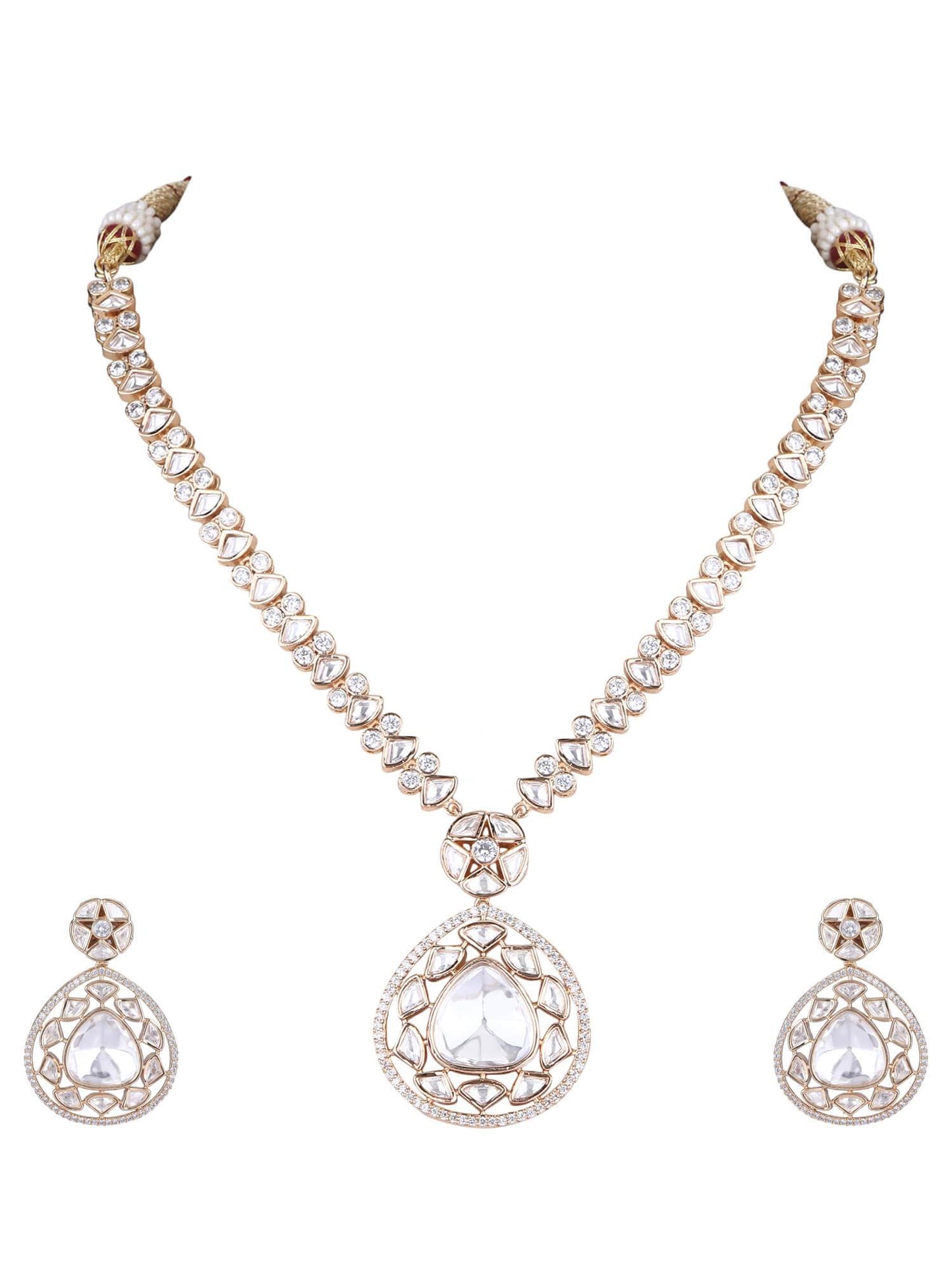 Rhodium Plated American Diamond Zircon Pendant Necklace Set - Auraa Trends