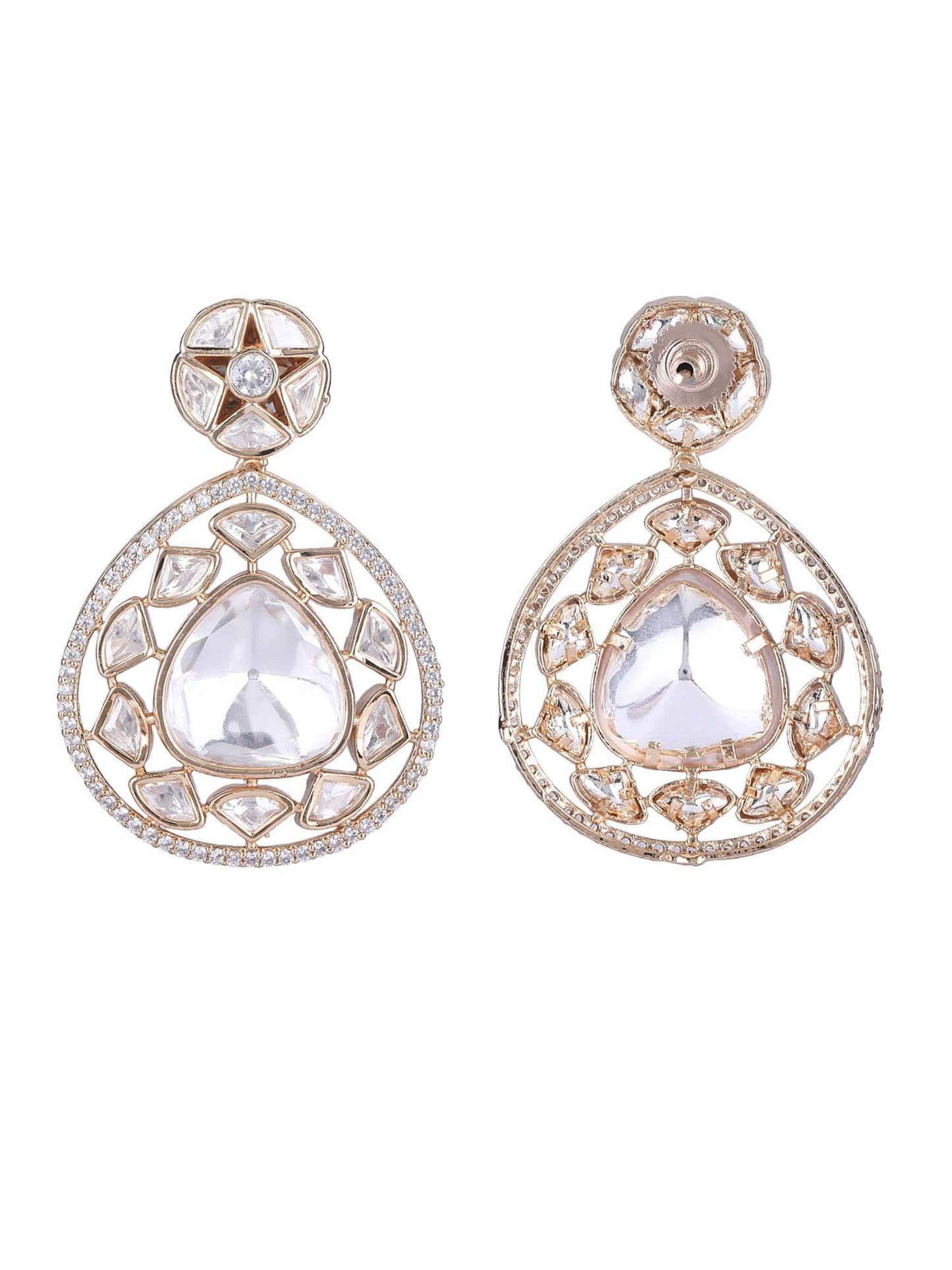 Rhodium Plated American Diamond Zircon Pendant Necklace Set - Auraa Trends