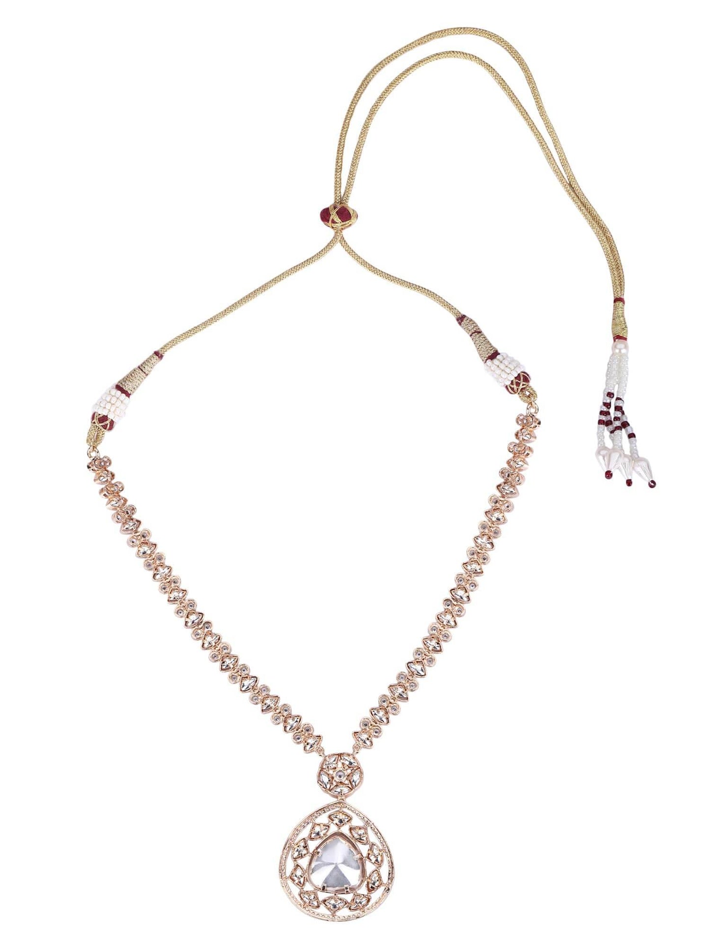 Rhodium Plated American Diamond Zircon Pendant Necklace Set - Auraa Trends