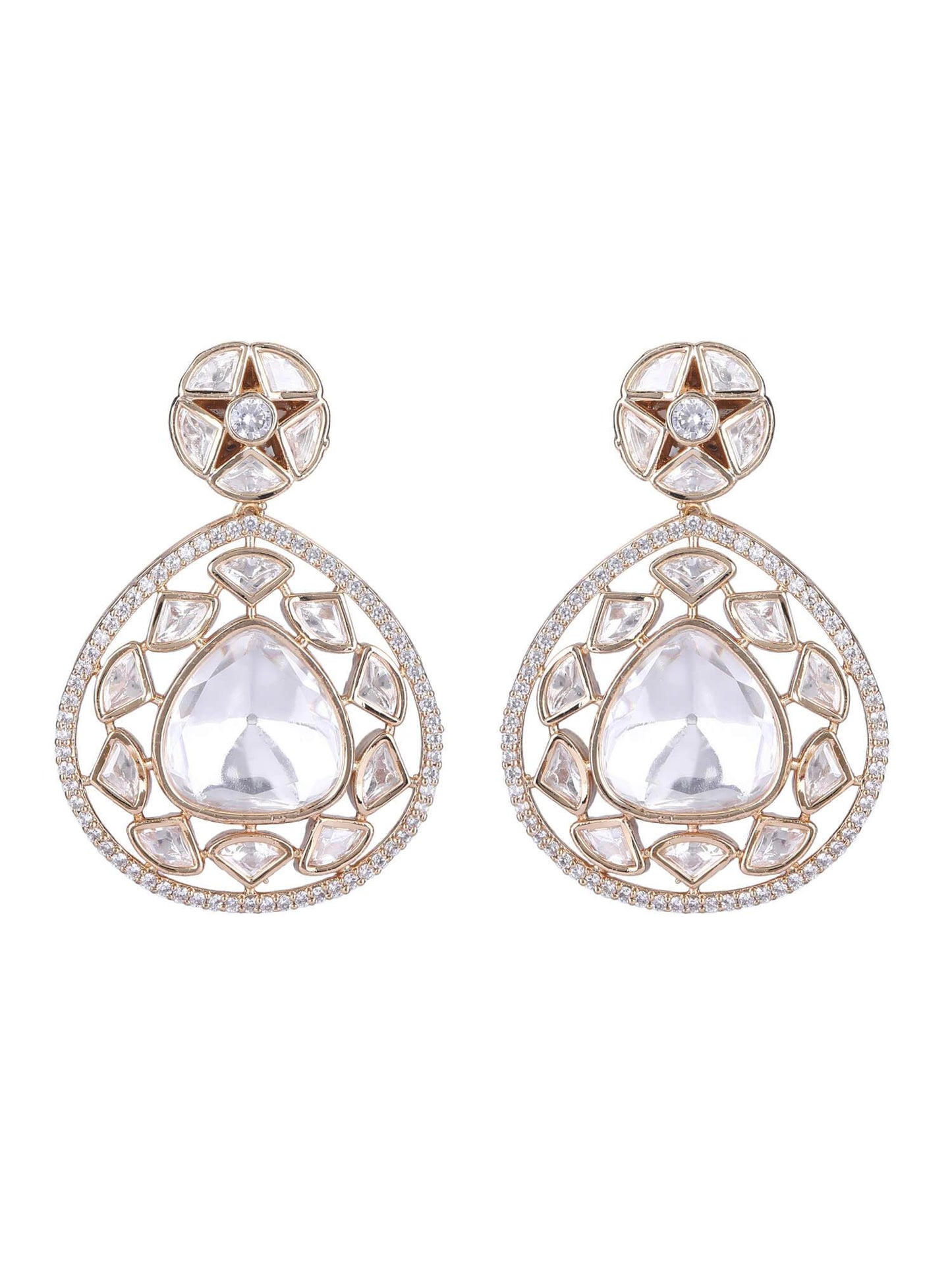 Rhodium Plated American Diamond Zircon Pendant Necklace Set - Auraa Trends
