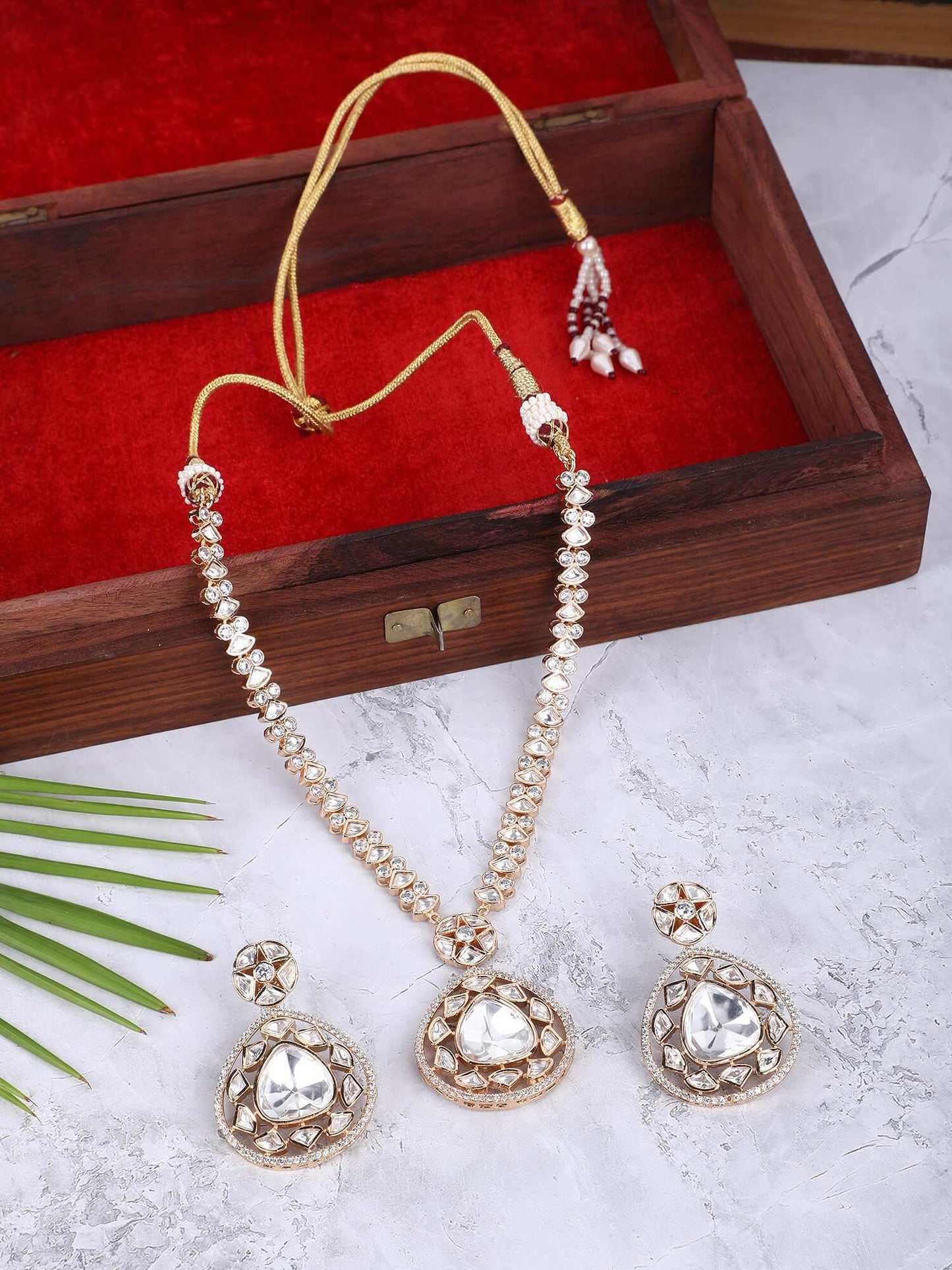 Rhodium Plated American Diamond Zircon Pendant Necklace Set - Auraa Trends
