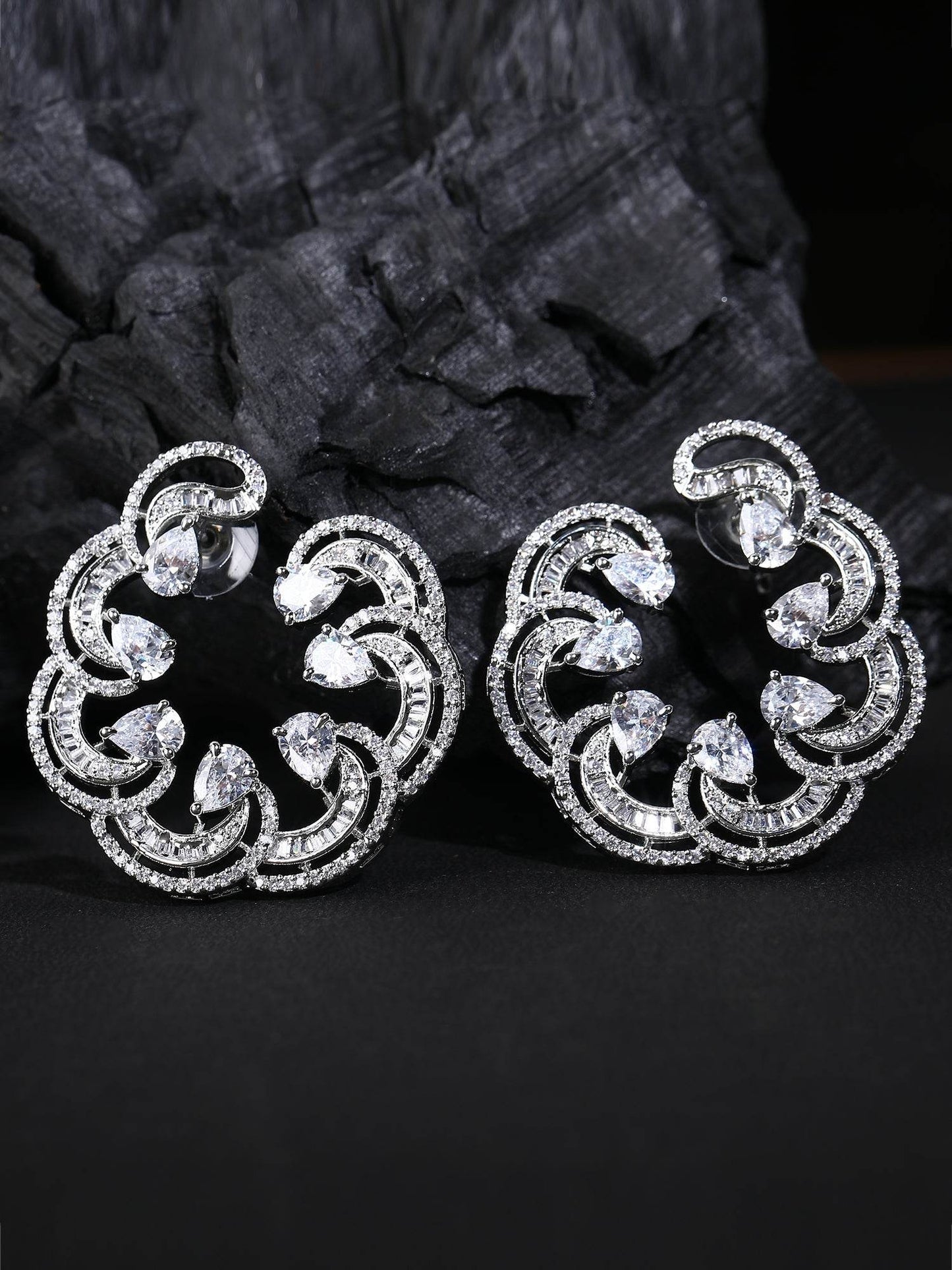 Rhodium-Plated American Diamond Zircon Stud Earrings - Auraa Trends