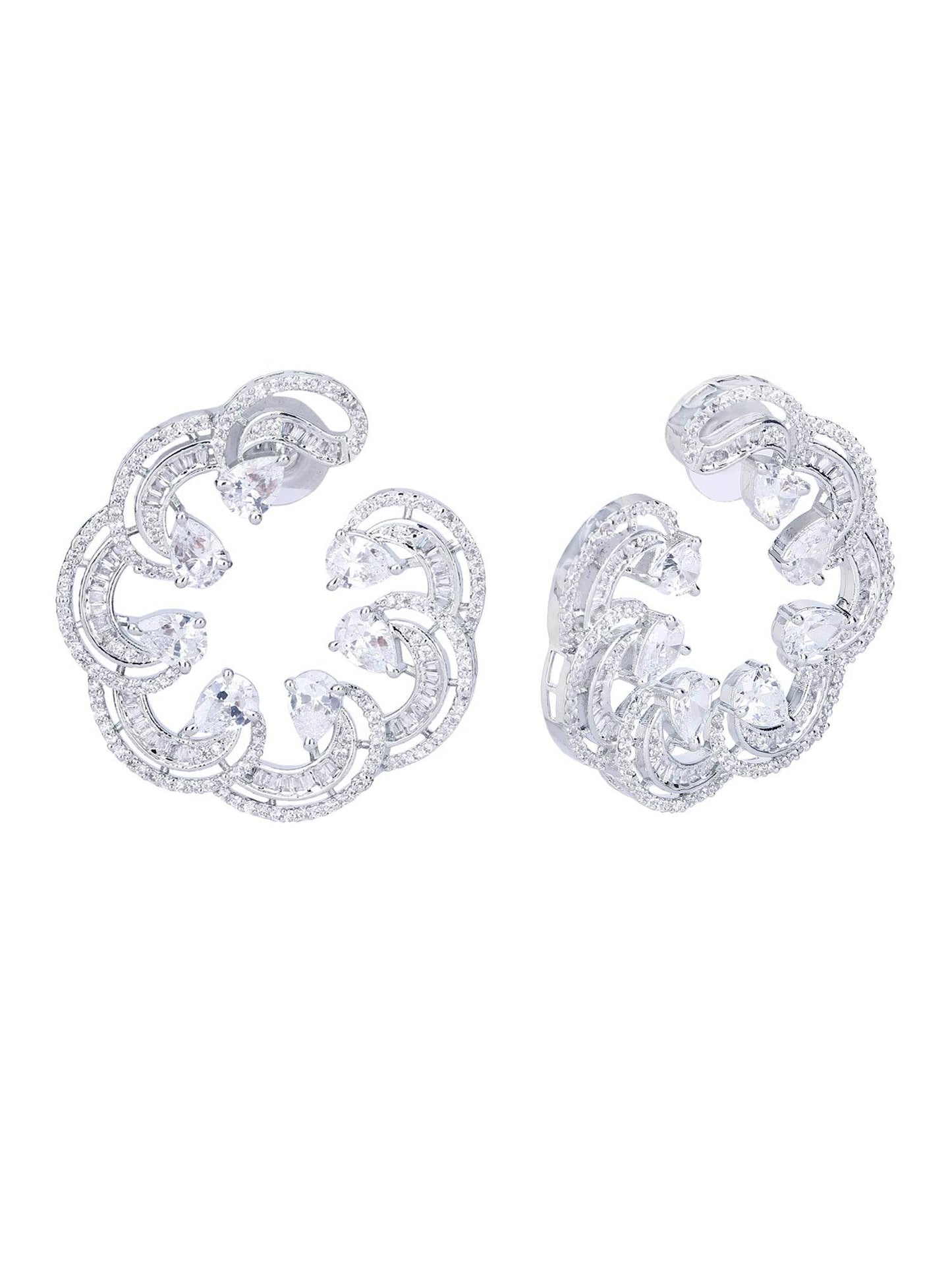 Rhodium-Plated American Diamond Zircon Stud Earrings - Auraa Trends