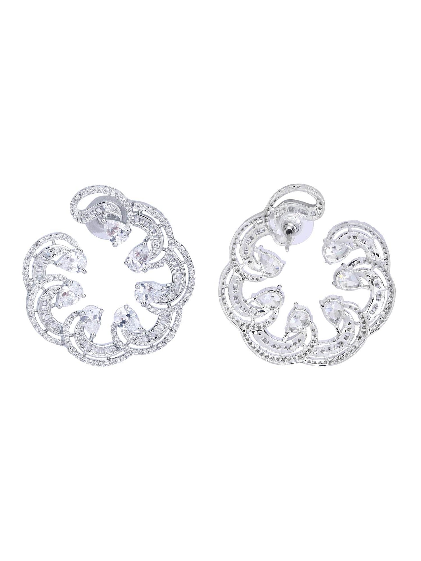 Rhodium-Plated American Diamond Zircon Stud Earrings - Auraa Trends