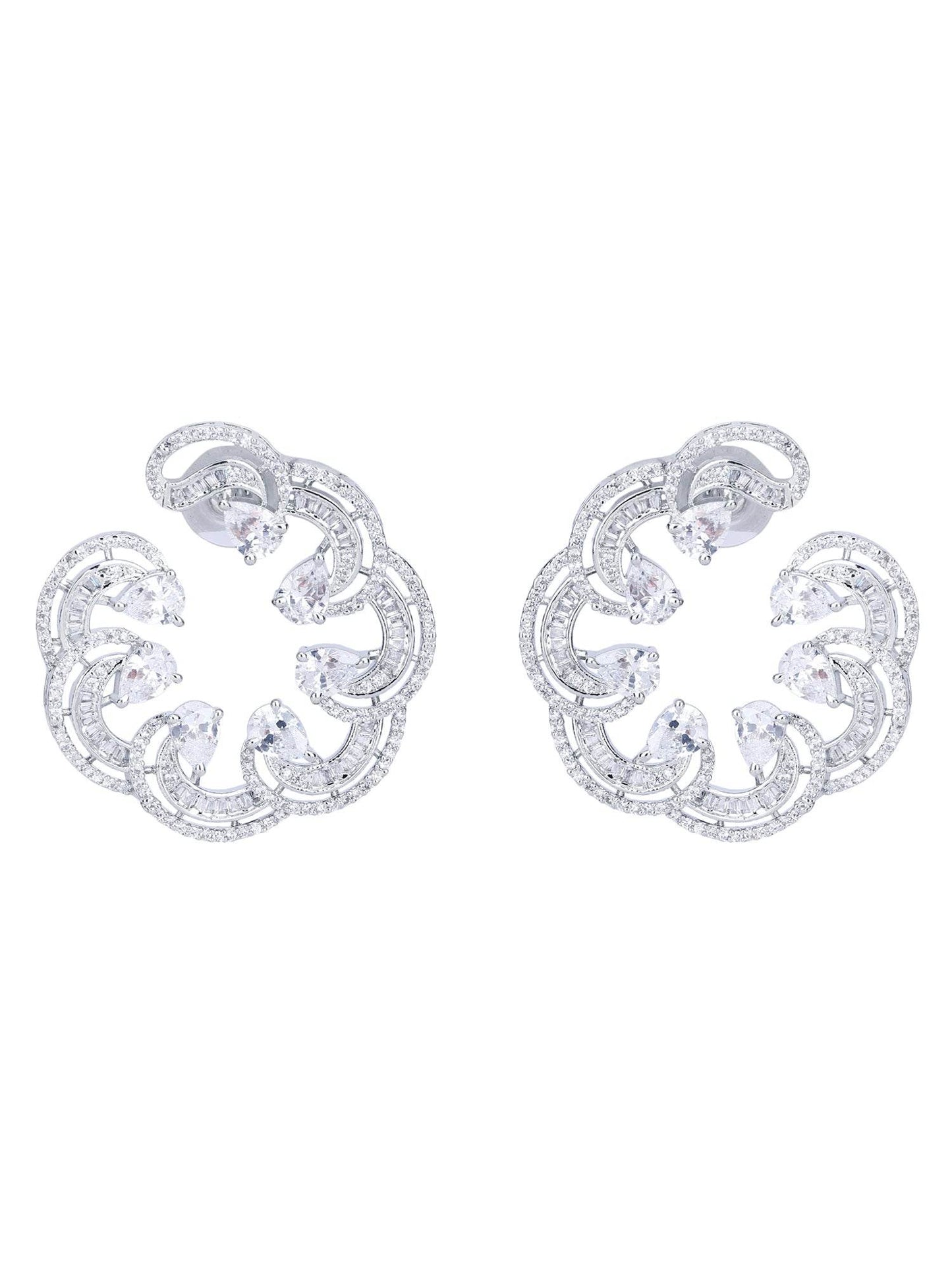 Rhodium-Plated American Diamond Zircon Stud Earrings - Auraa Trends