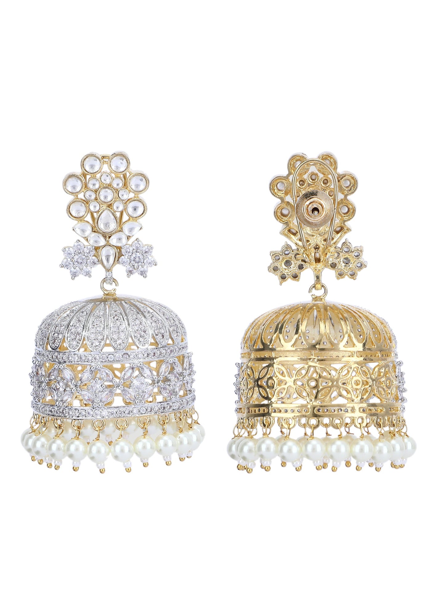 Rhodium Plated American Diamond Zircon White Jhumka Earring Set - Auraa Trends - Jhumka - Alloy American Diamond