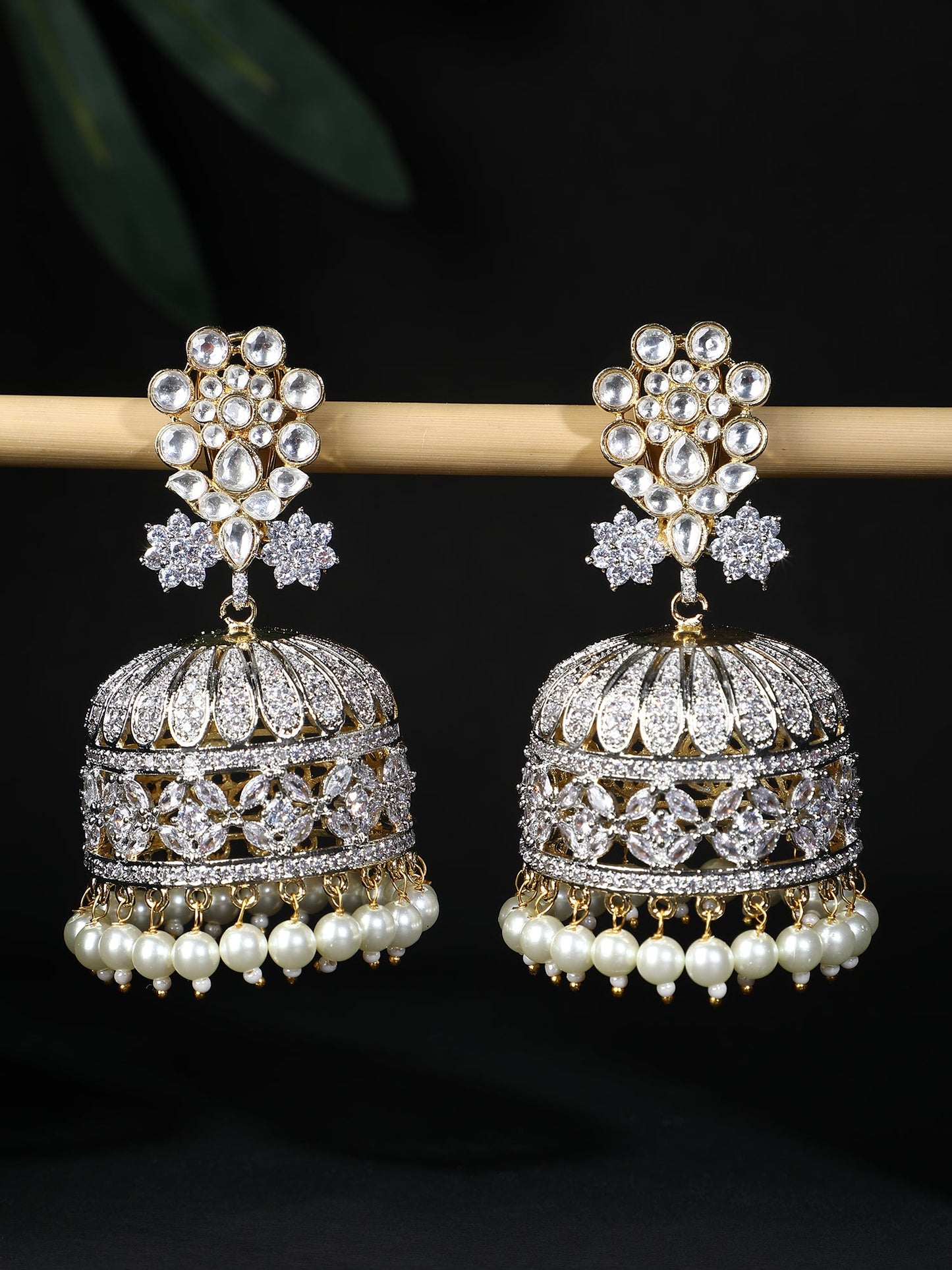 Rhodium Plated American Diamond Zircon White Jhumka Earring Set - Auraa Trends - Jhumka - Alloy American Diamond
